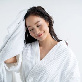 Woman looking fresh after shower.