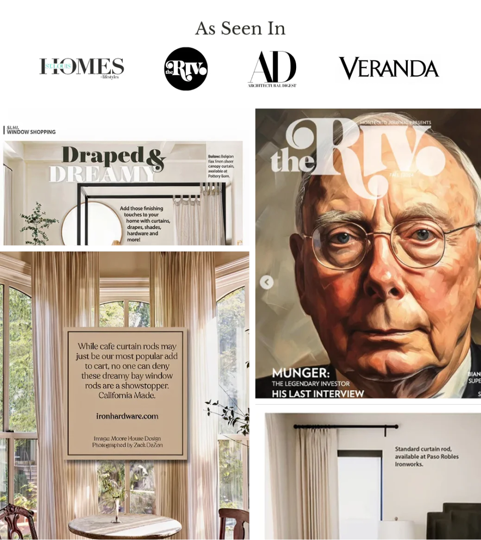 A collage of magazine and editorial features highlighting Paso Robles Ironworks