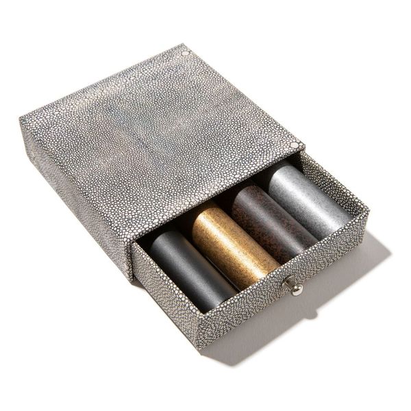 Paso Robles Ironworks finish sample box with all four finishes, including Heritage Silver