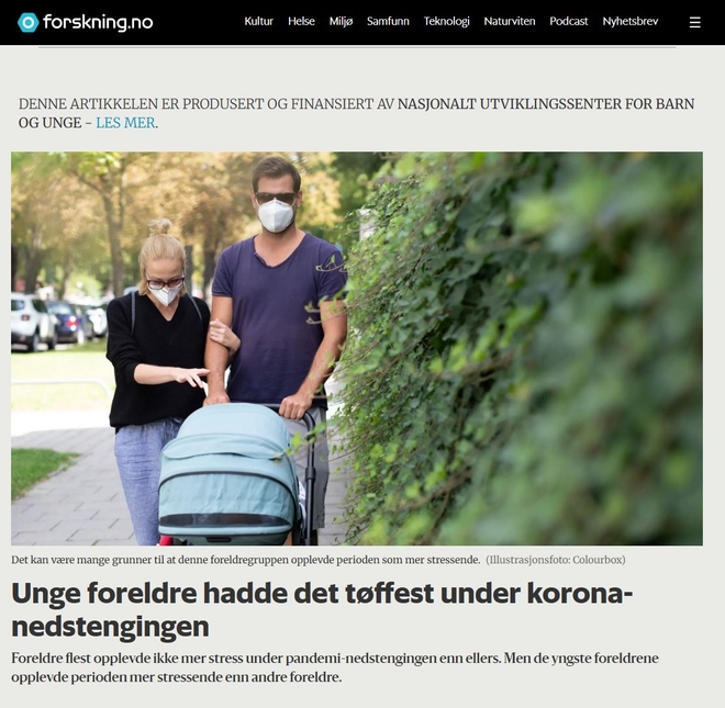 Forskning.no: Unge foreldre hadde det tøffest under korona-nedstengingen