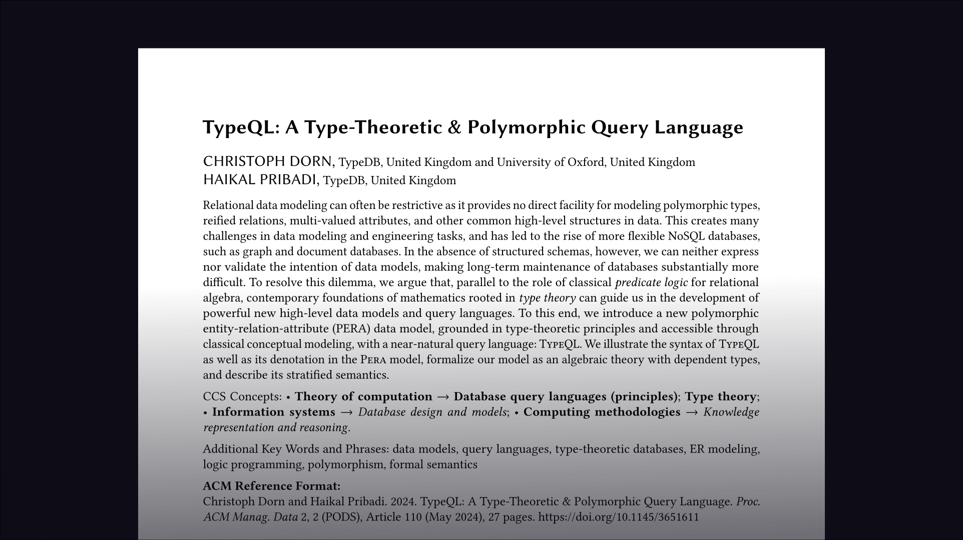 The theory of TypeQL: pioneering typeful query languages