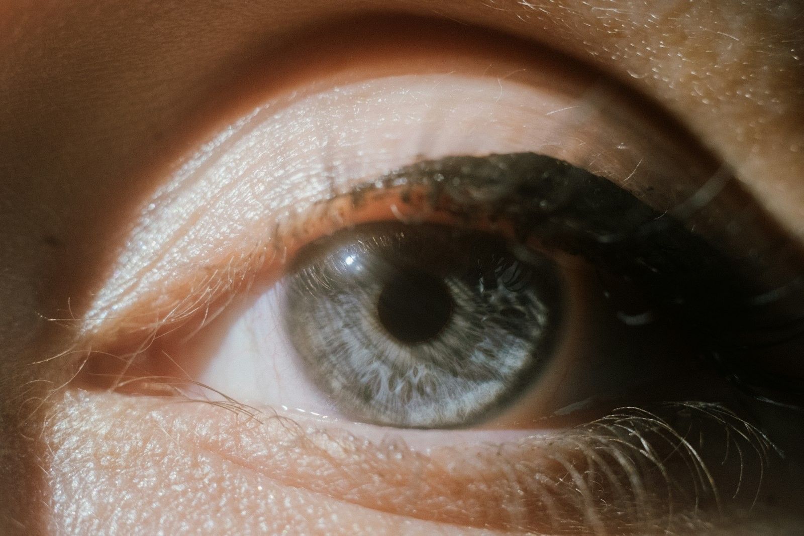 Gros plan sur un œil bleu avec la pupille bien visible au centre de l'iris, illustrant la dilatation de la pupille