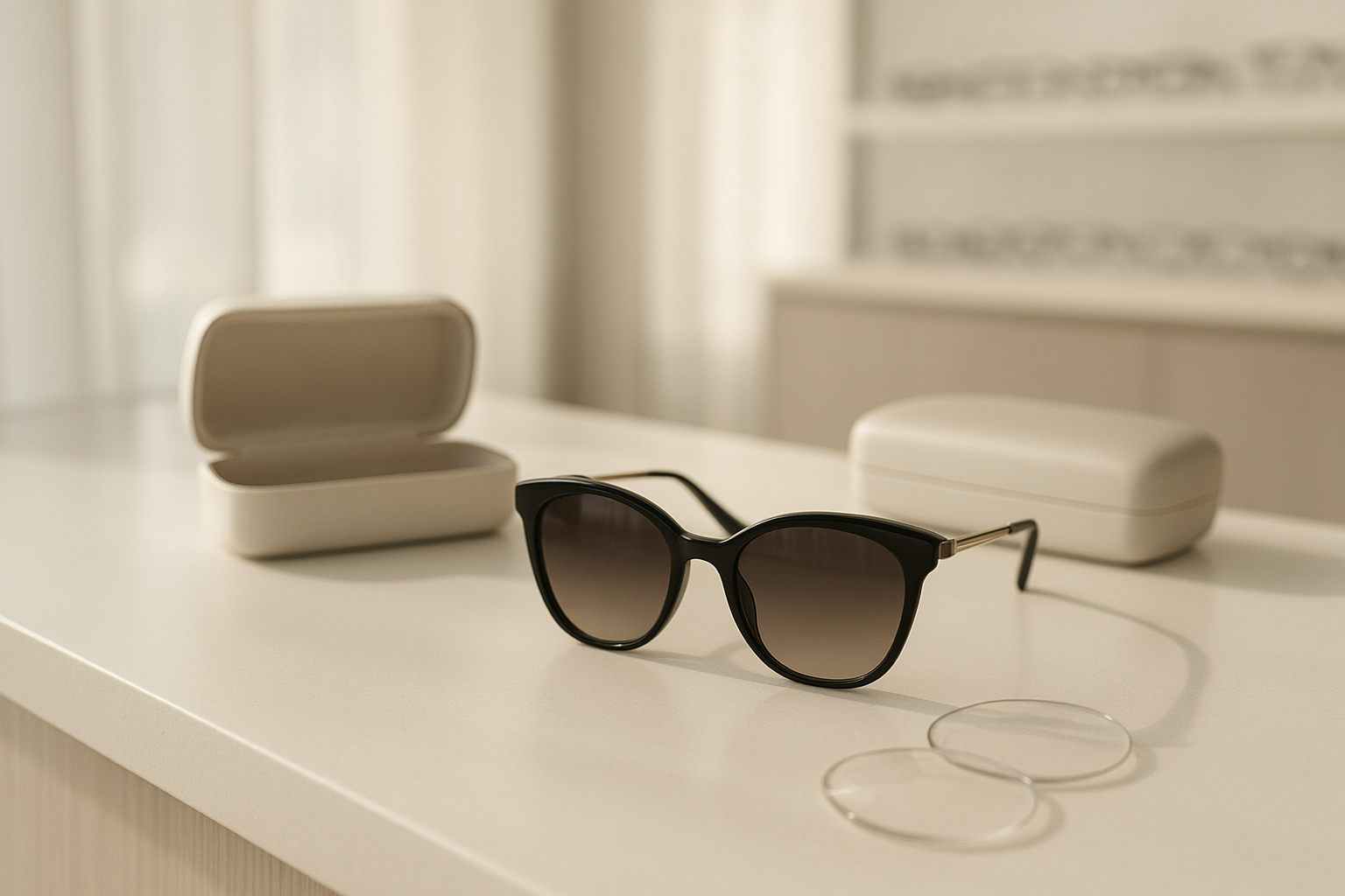 Lunettes de soleil pour femmes posées chez un opticien