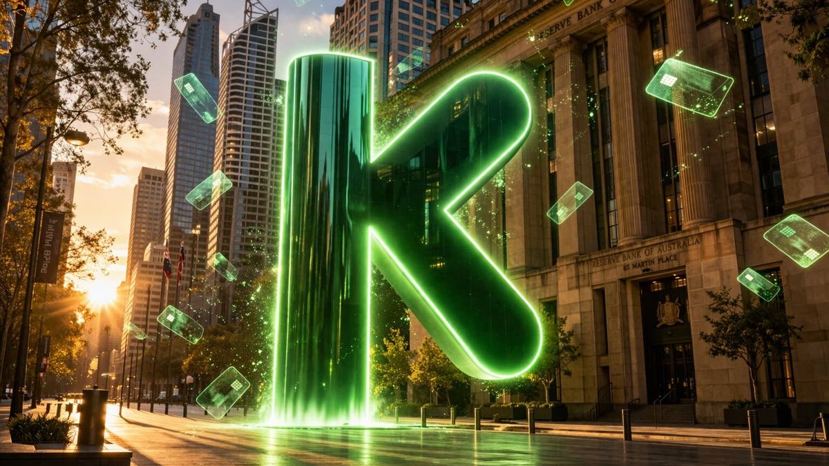 Kobble logo in a futuristic glow in Martin Place, Sydney
