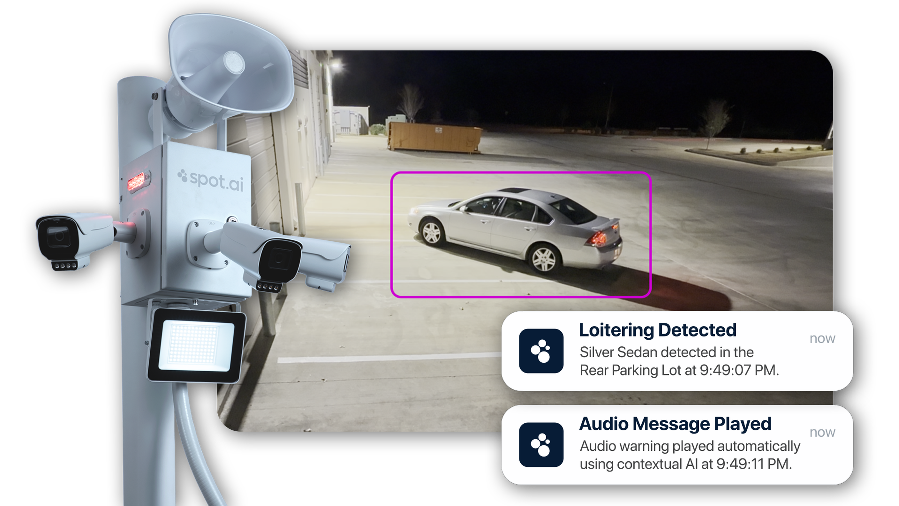 Spot AI Remote Security Agent unit watching a parked car