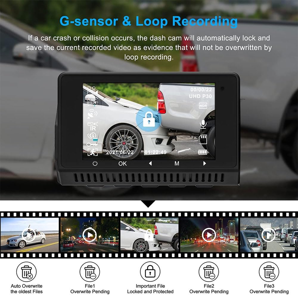 Generic KJB 4K Dual Dash Cam C55954K; 4K UHD Front Resolution; 1080p Rear Resolution - View 3