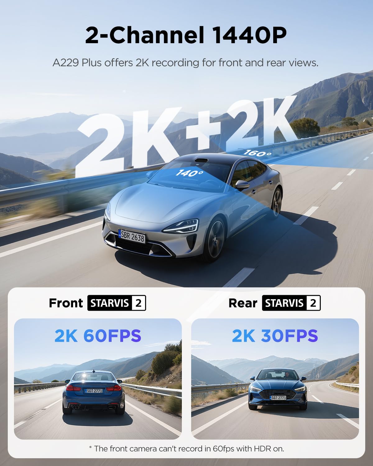 REDTIGER 4K STARVIS 2 Dashcam Front Rear - View 2