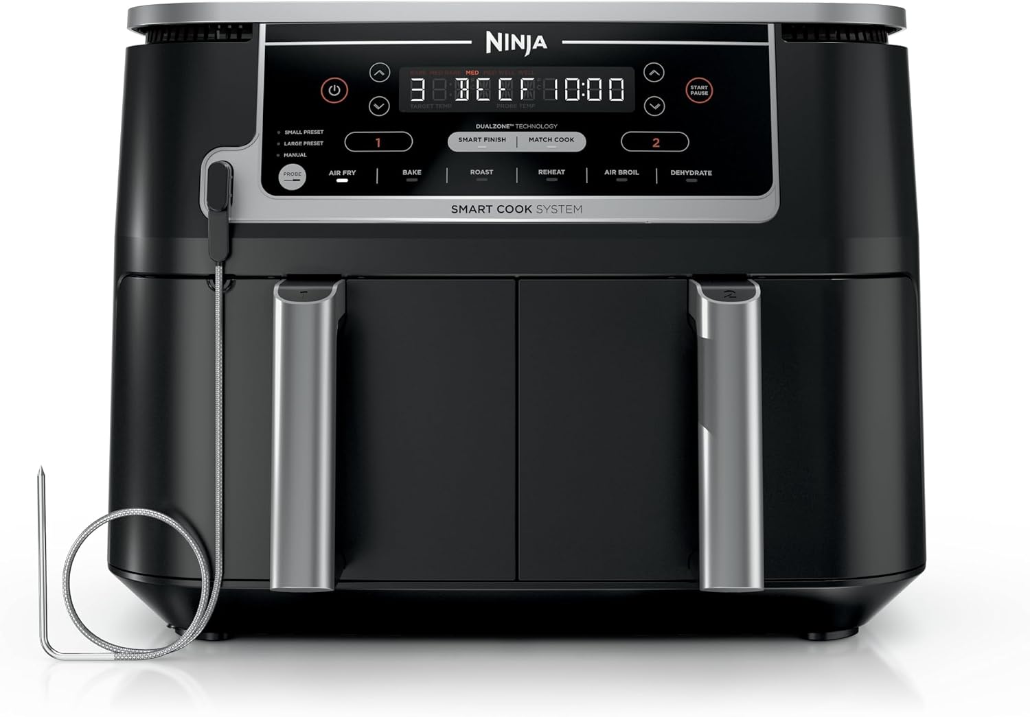 Ninja DZ550 Foodi Smart XL 10-Quart 2-Basket Air Fryer with Thermometer