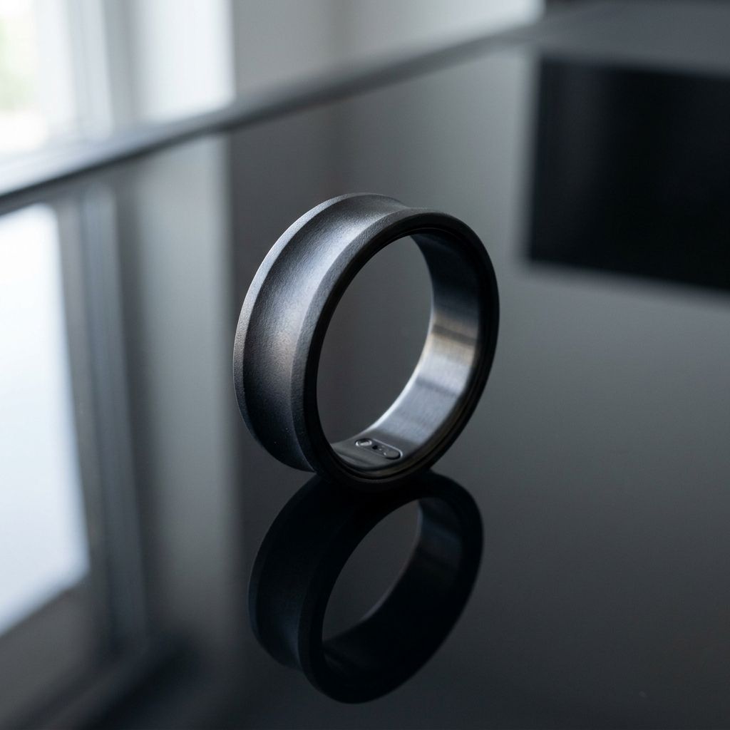 Smart ring biometric tracker worn comfortably on the finger for continuous 24/7 physiological monitoring