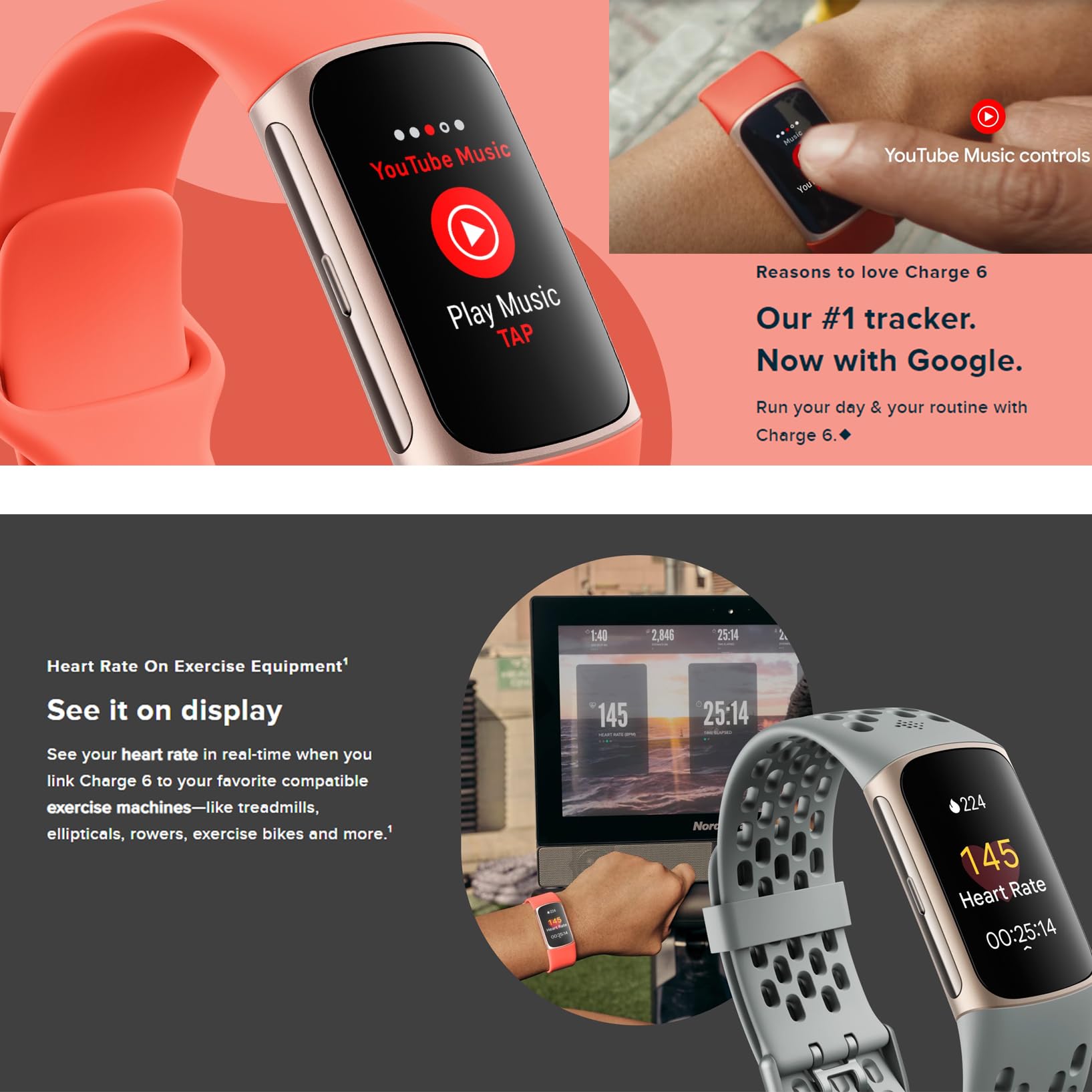 Fitbit Charge 6 Fitness Tracker Watch with Google apps Bundle with PremGear 3 Silicone - View 3