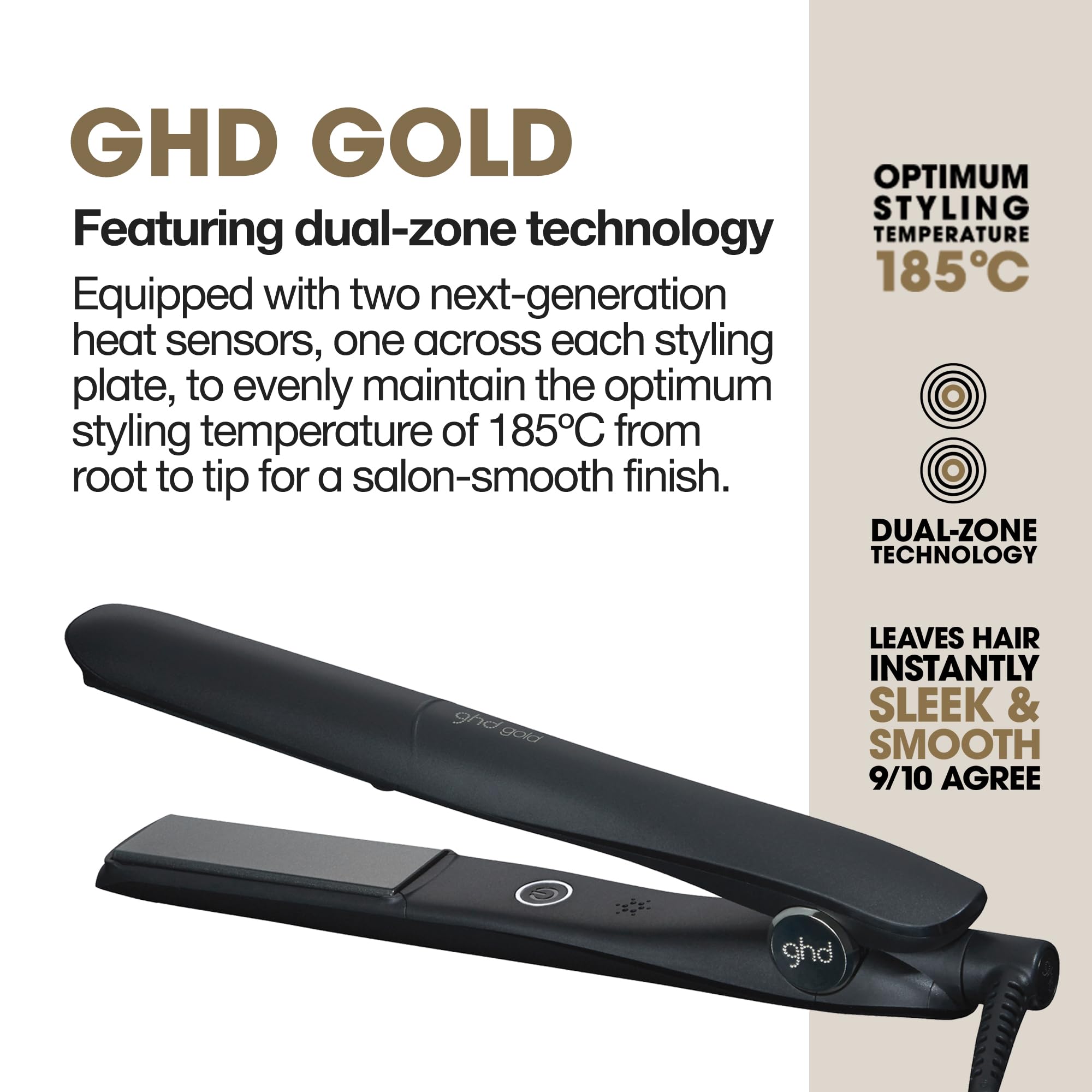 ghd Gold Styler Flat Iron Hair Straightener, Black - View 2