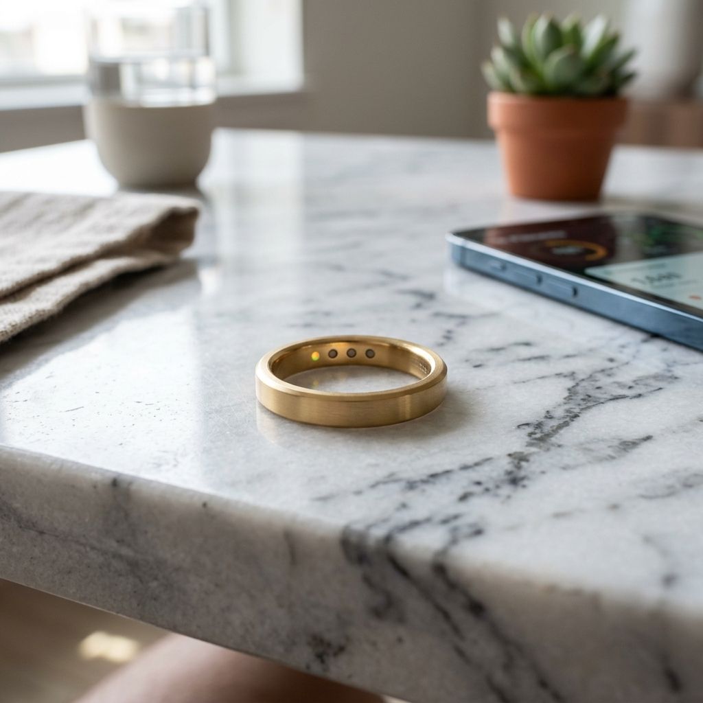 Precision titanium smart ring hardware showing durable seamless casing and recessed interior sensor nodes
