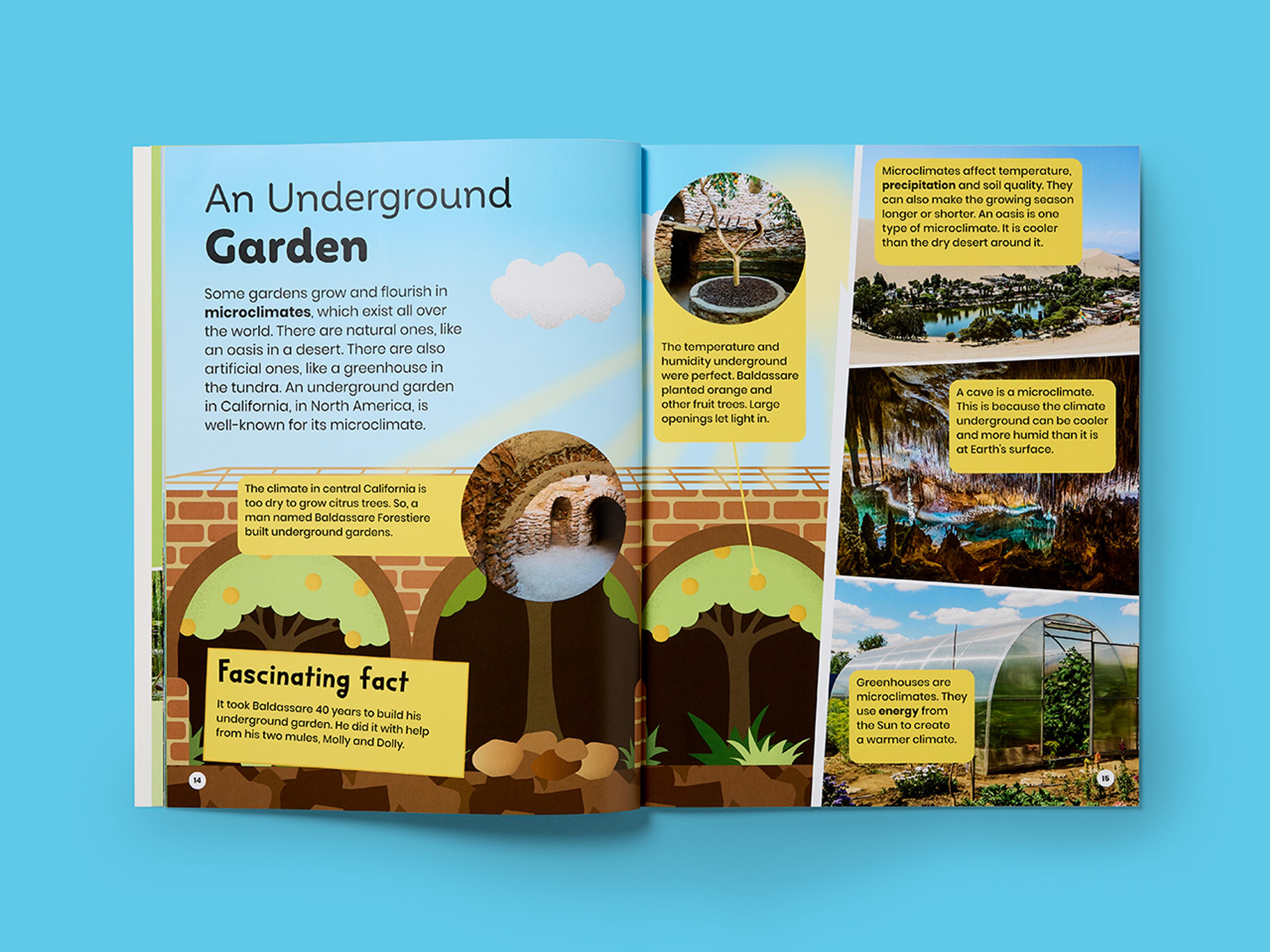 Open spread from Super Planet Series, featuring vibrant illustrations and clean layouts.