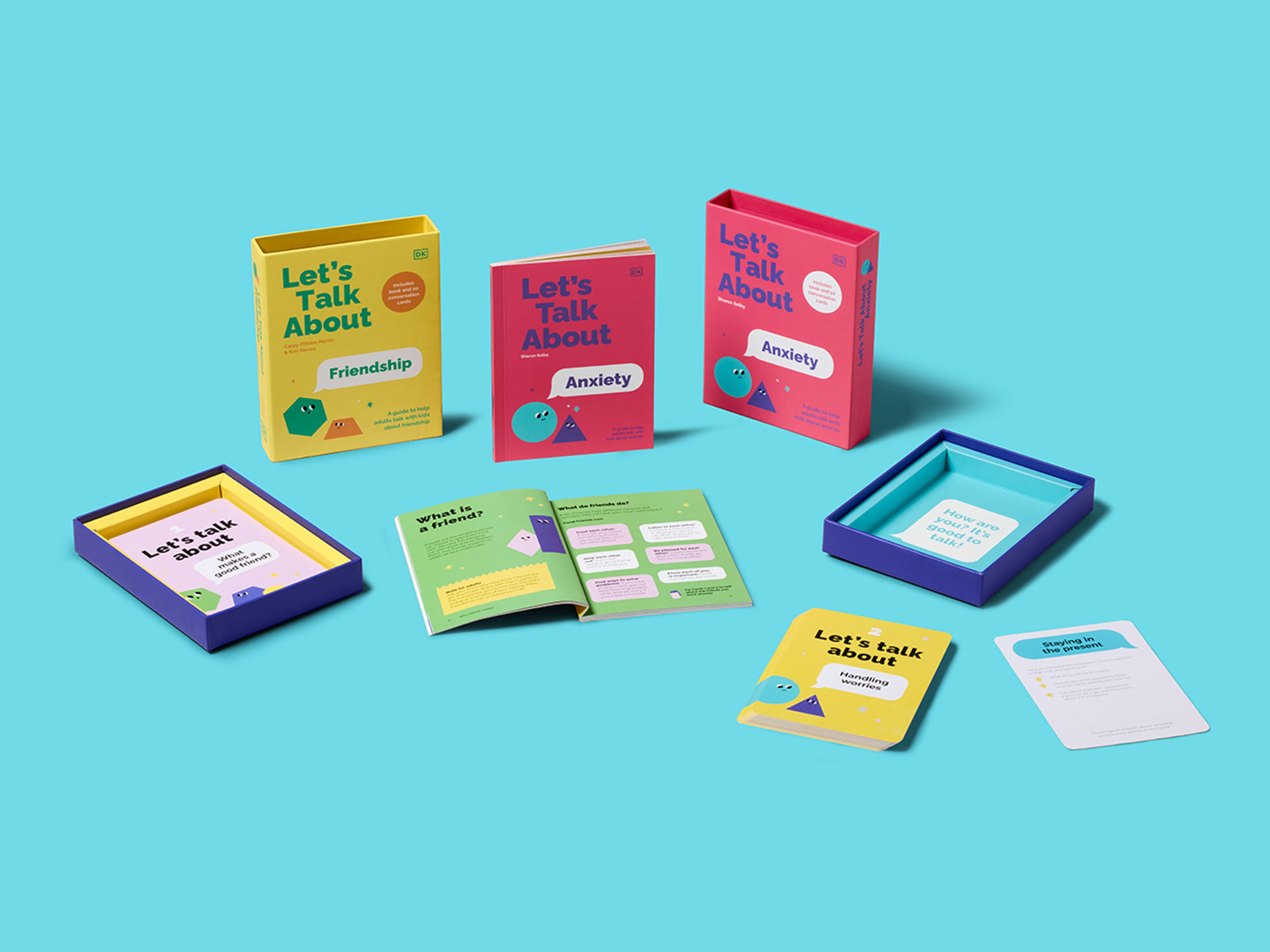 A collection of Let's Talk About series featuring bold typography and colourful covers.