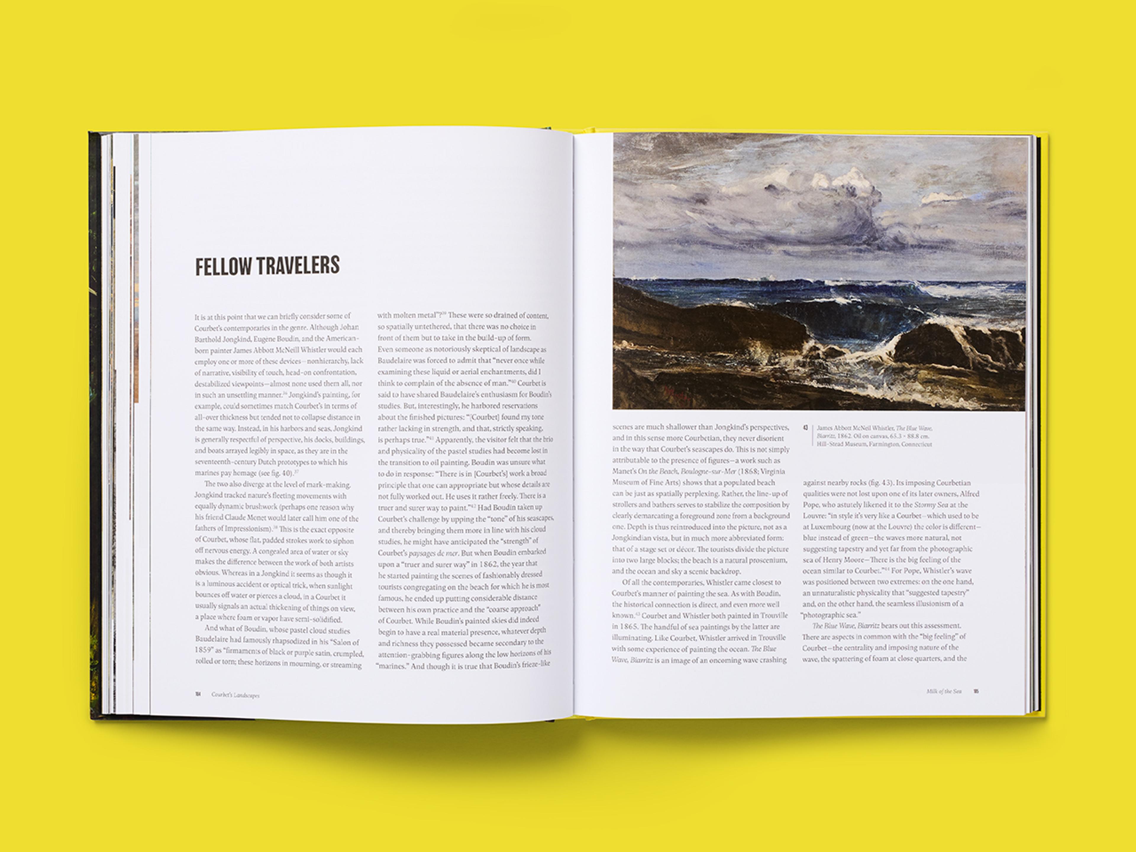 Open spread of the book Courbet's Landscapes: The Origins of Modern Painting.