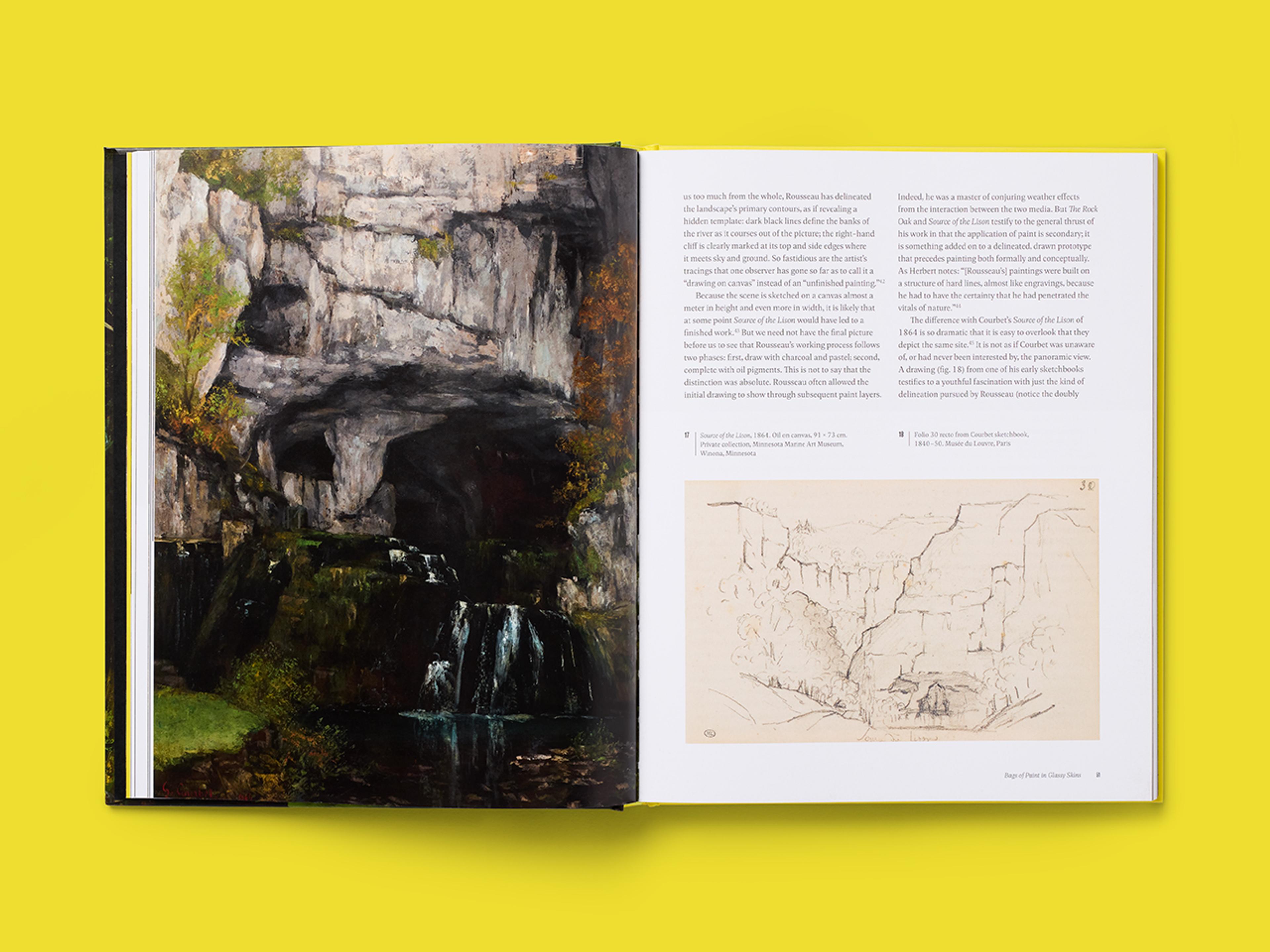 Open spread of the book Courbet's Landscapes: The Origins of Modern Painting.