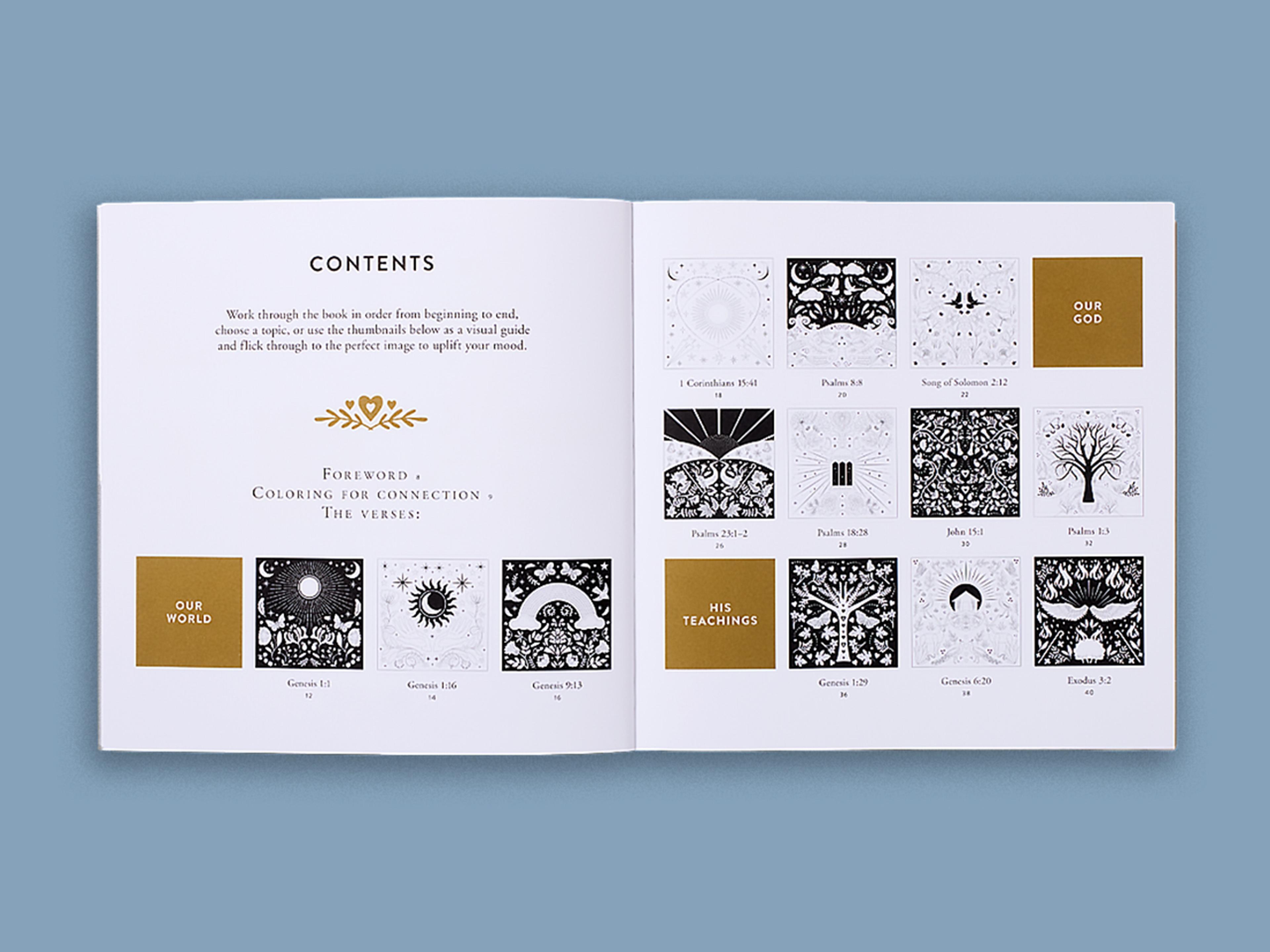 Open spread from the Spiritual Colouring Book series.