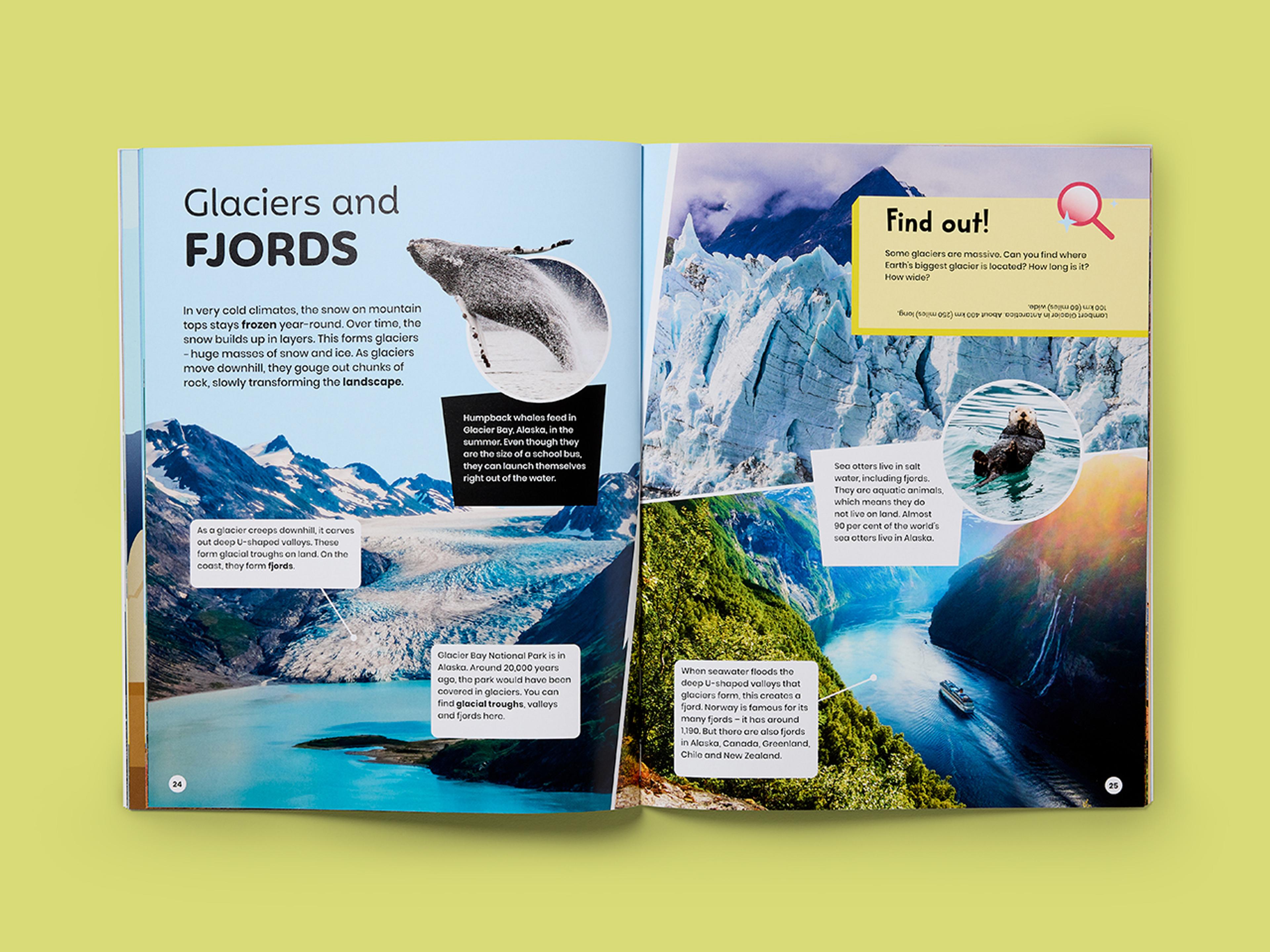Open spread from Super Planet Series, featuring vibrant illustrations and clean layouts.
