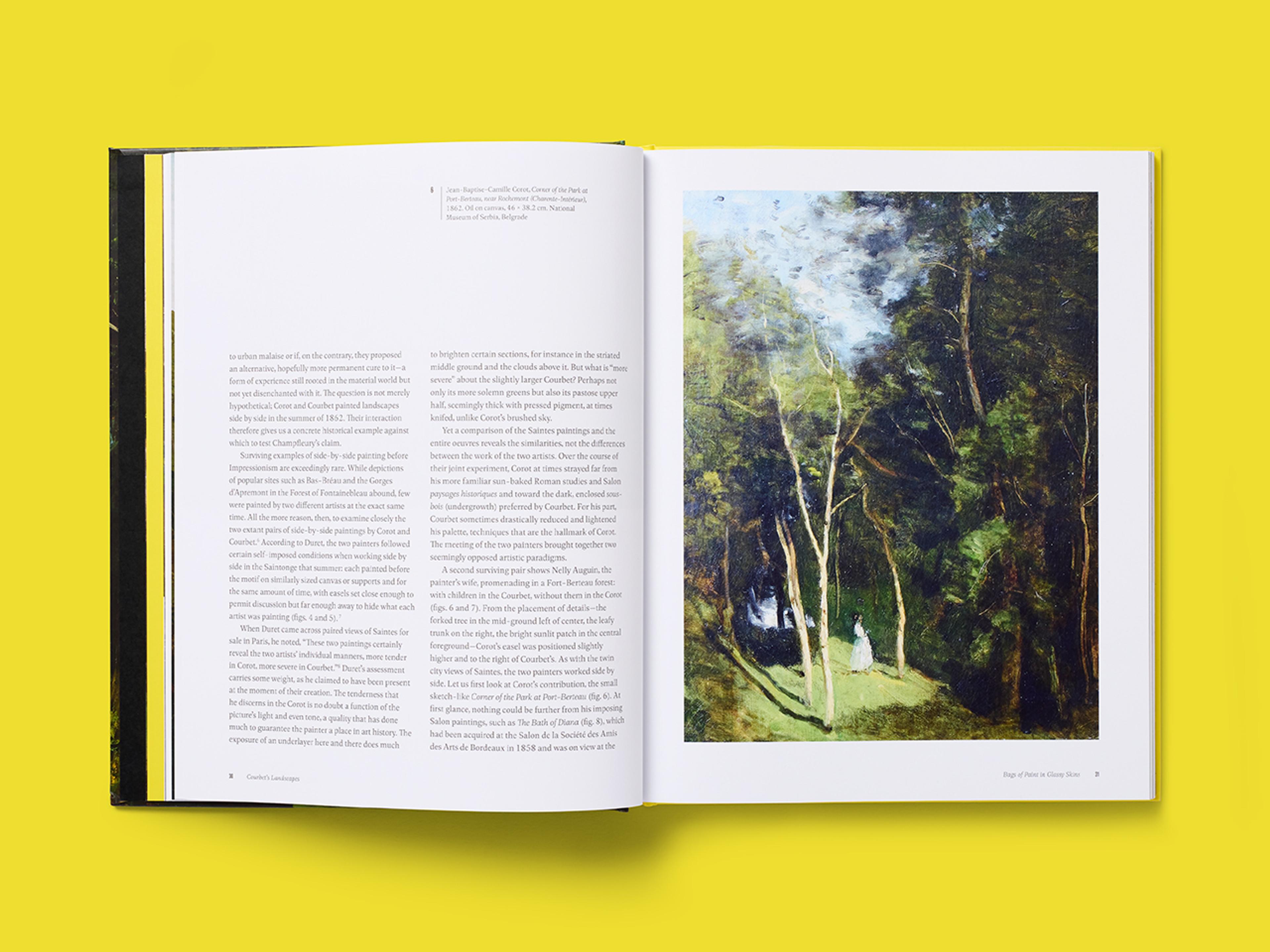 Open spread of the book Courbet's Landscapes: The Origins of Modern Painting.