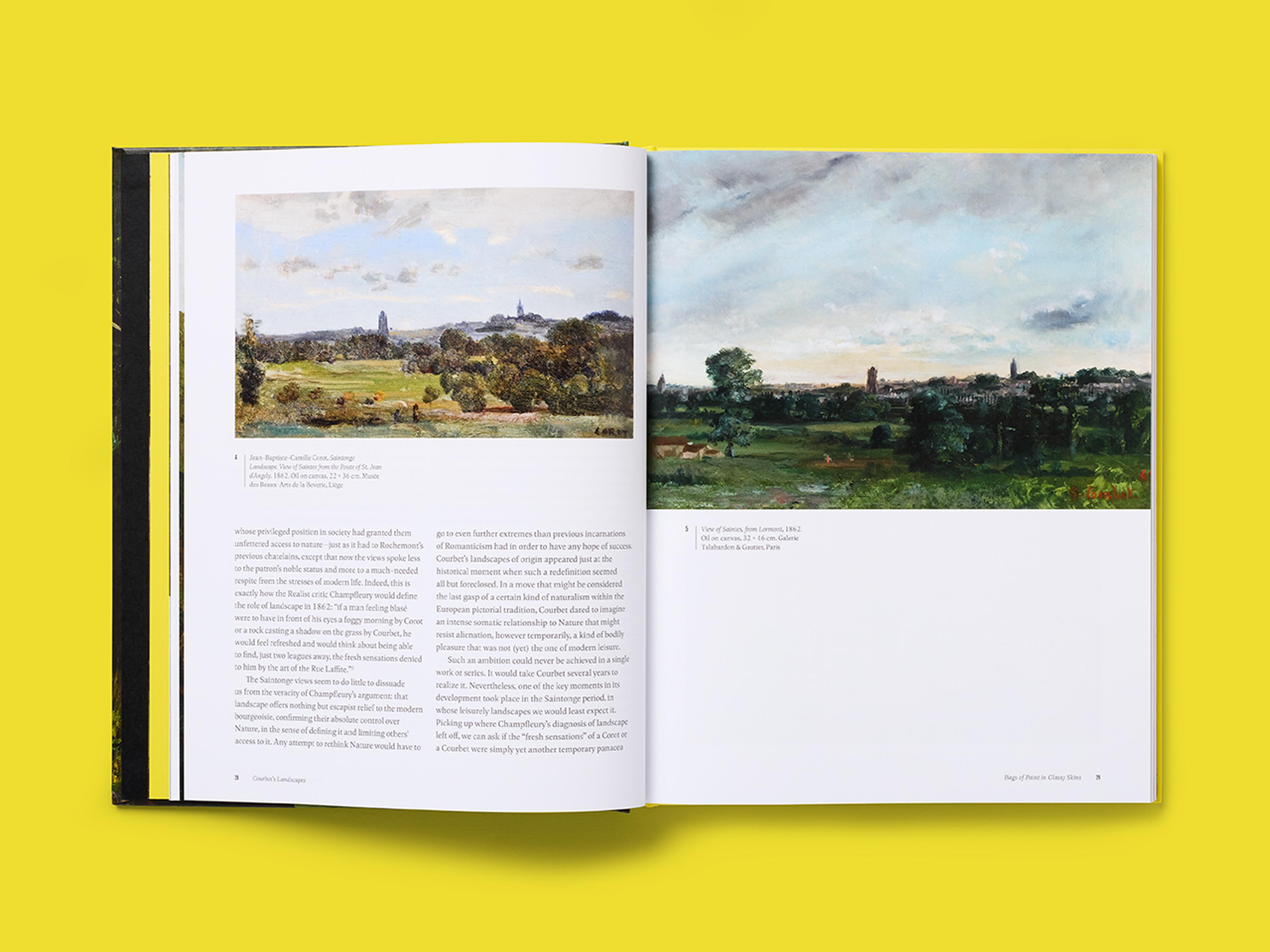 Open spread of the book Courbet's Landscapes: The Origins of Modern Painting.