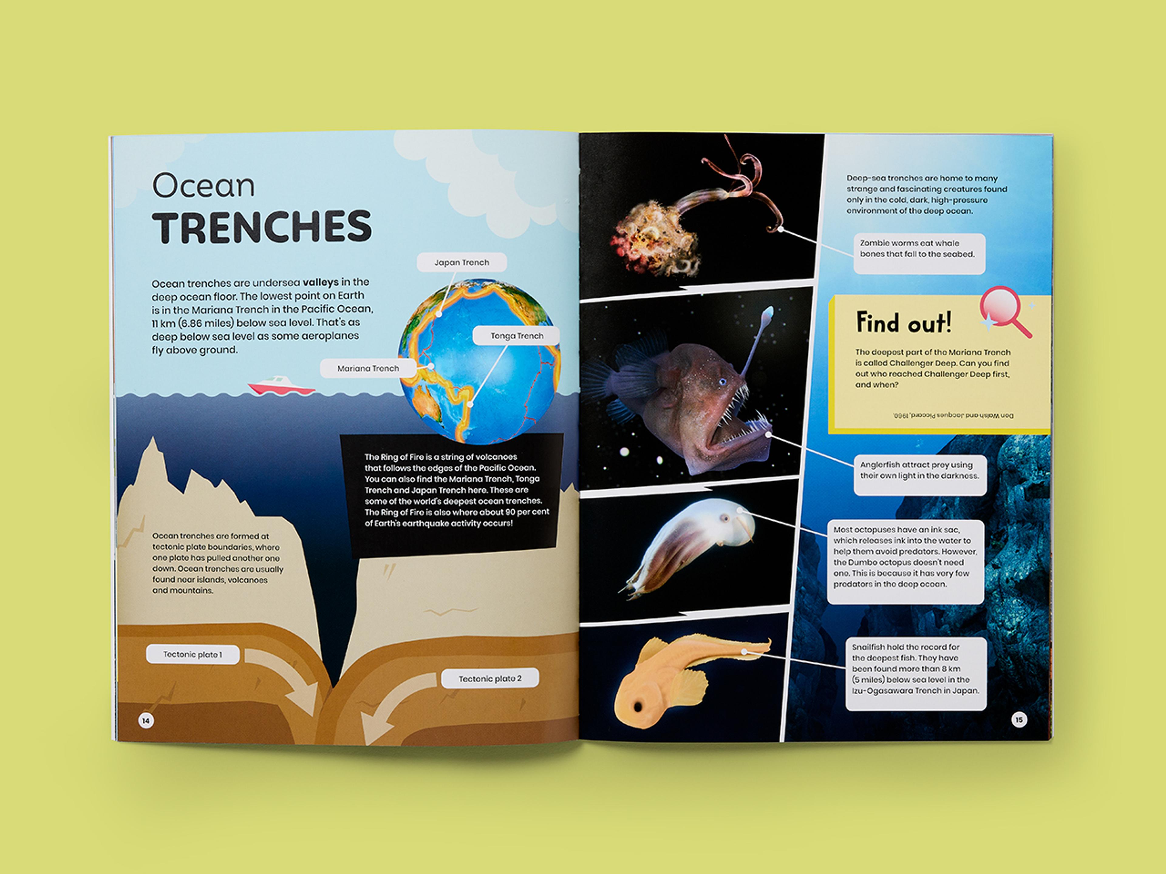 Open spread from Super Planet Series, featuring vibrant illustrations and clean layouts.
