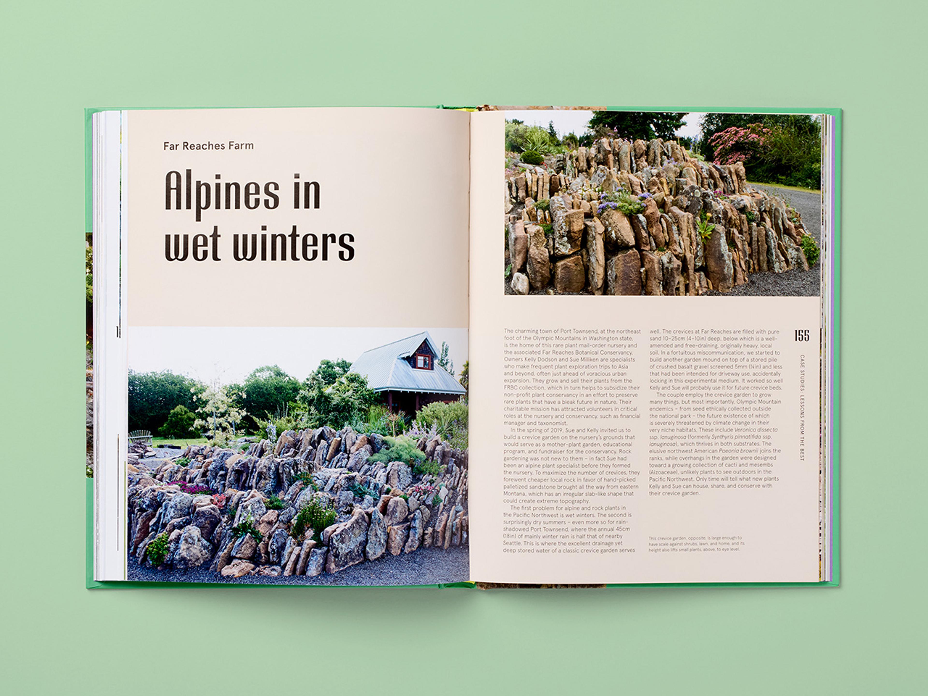 Open spread of the book The Crevice Garden.