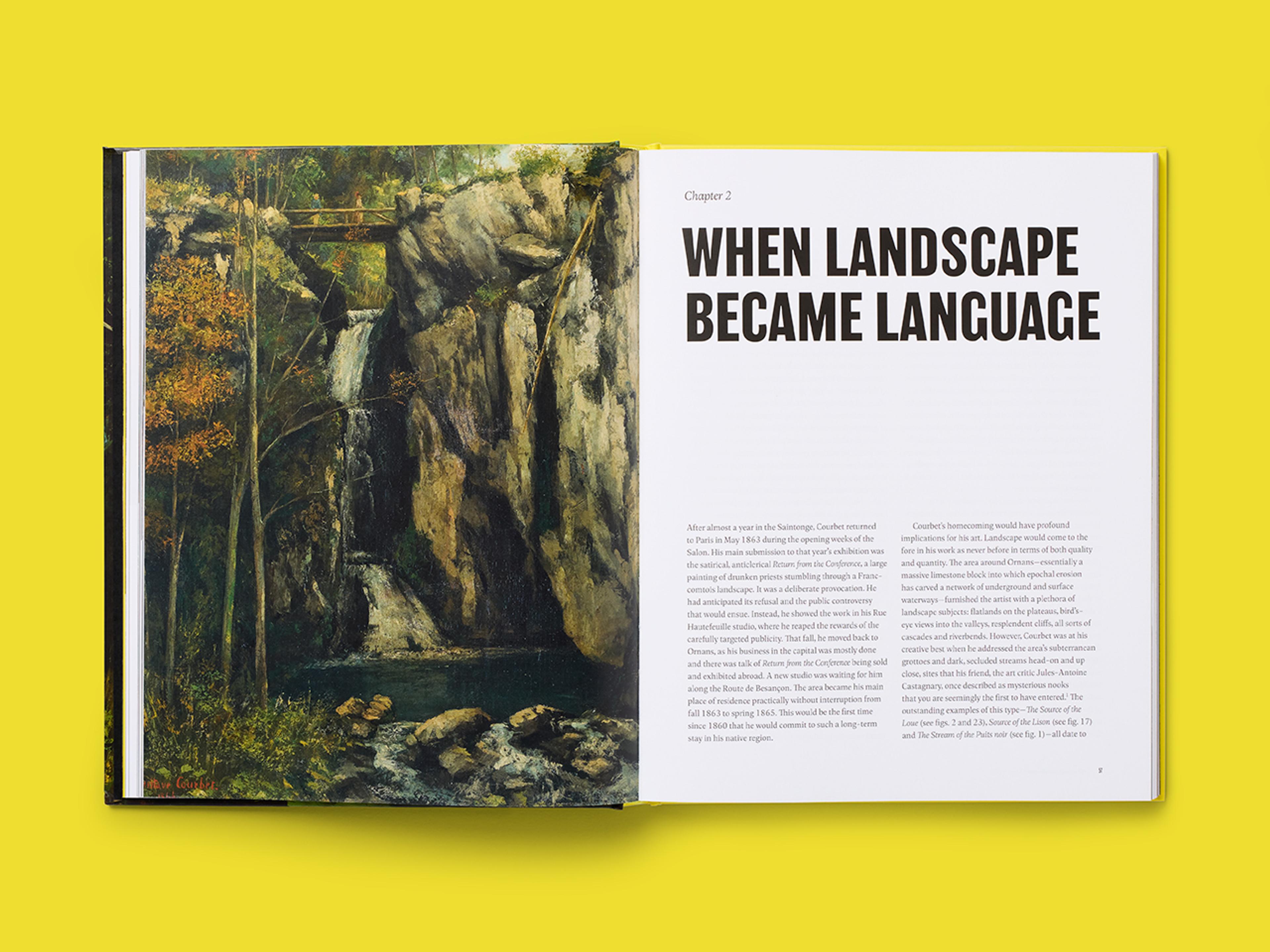 Open spread of the book Courbet's Landscapes: The Origins of Modern Painting.