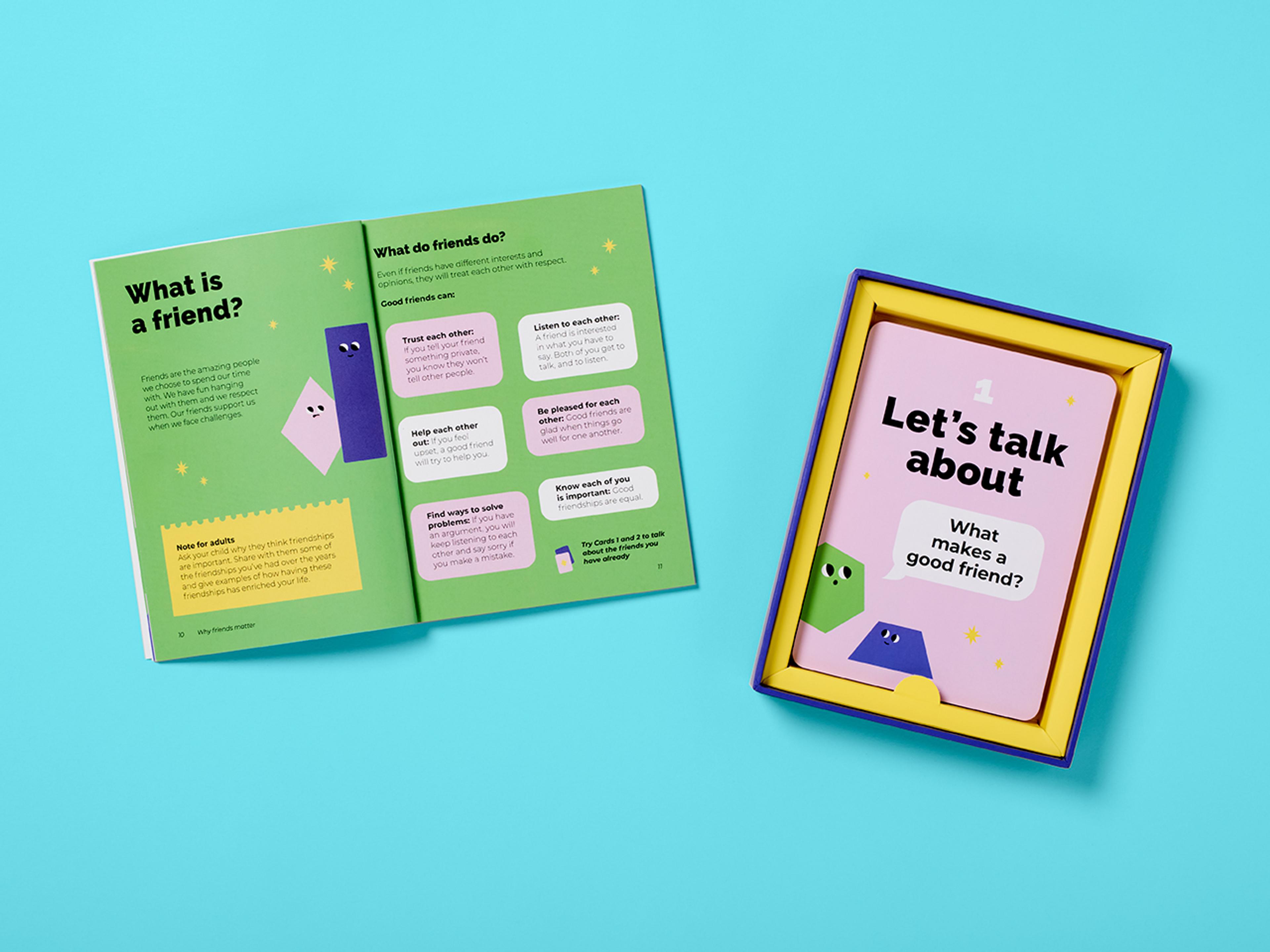Let's Talk About series featuring bold typography and colourful internal spreads.