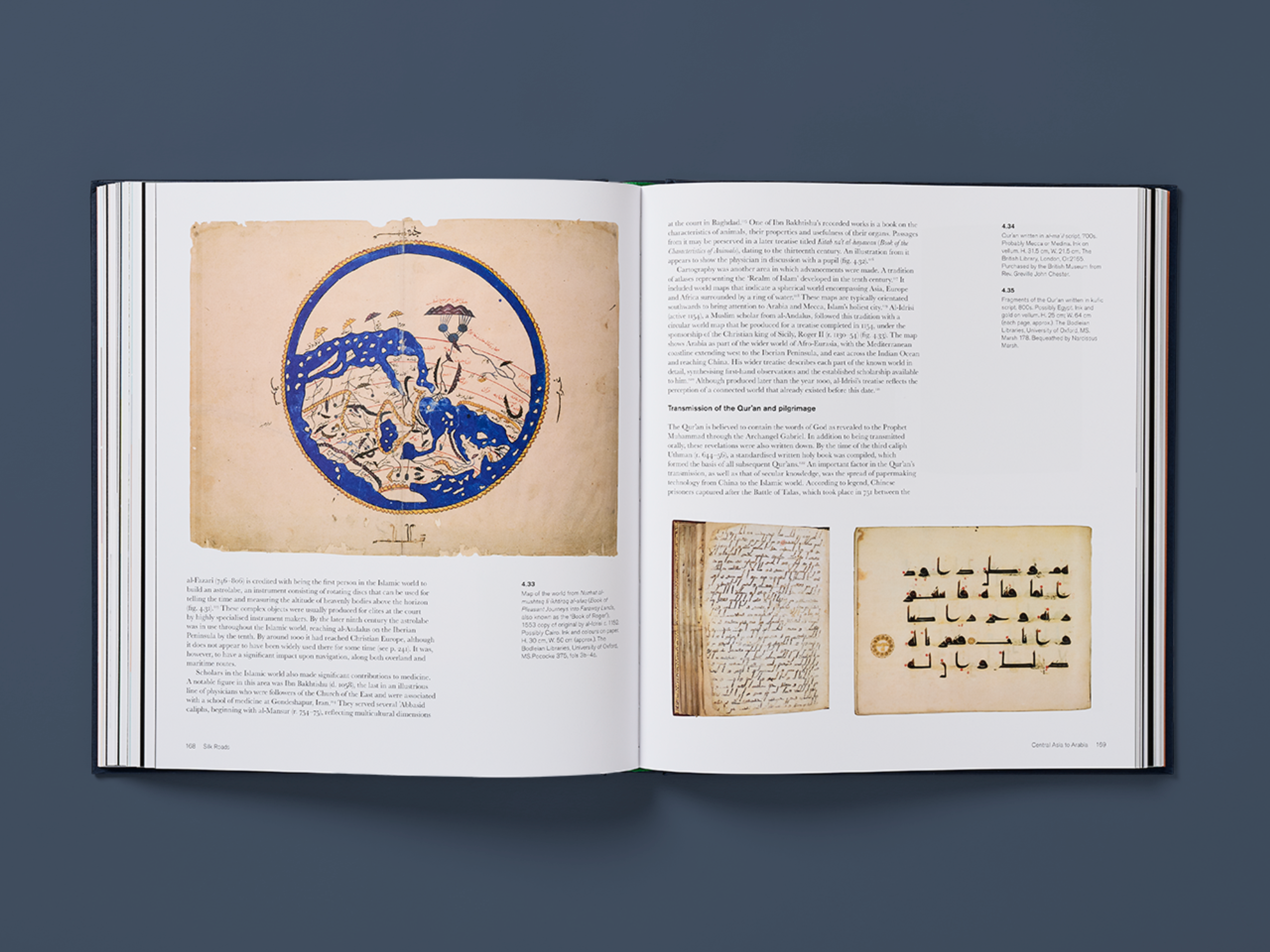 Open spreads from the Silk Roads with photography of ancient documents and explanatory text.