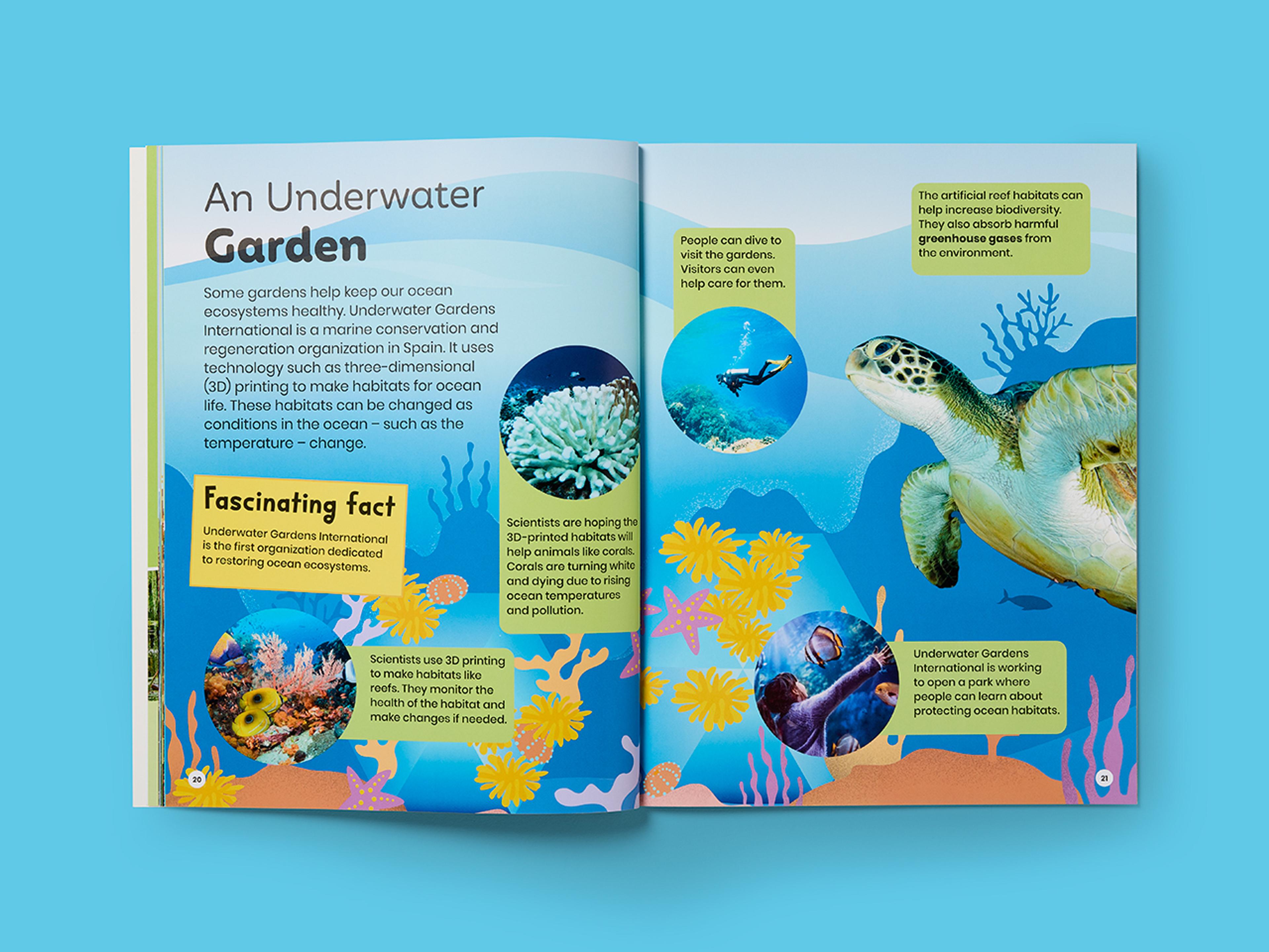 Open spread from Super Planet Series, featuring vibrant illustrations and clean layouts.