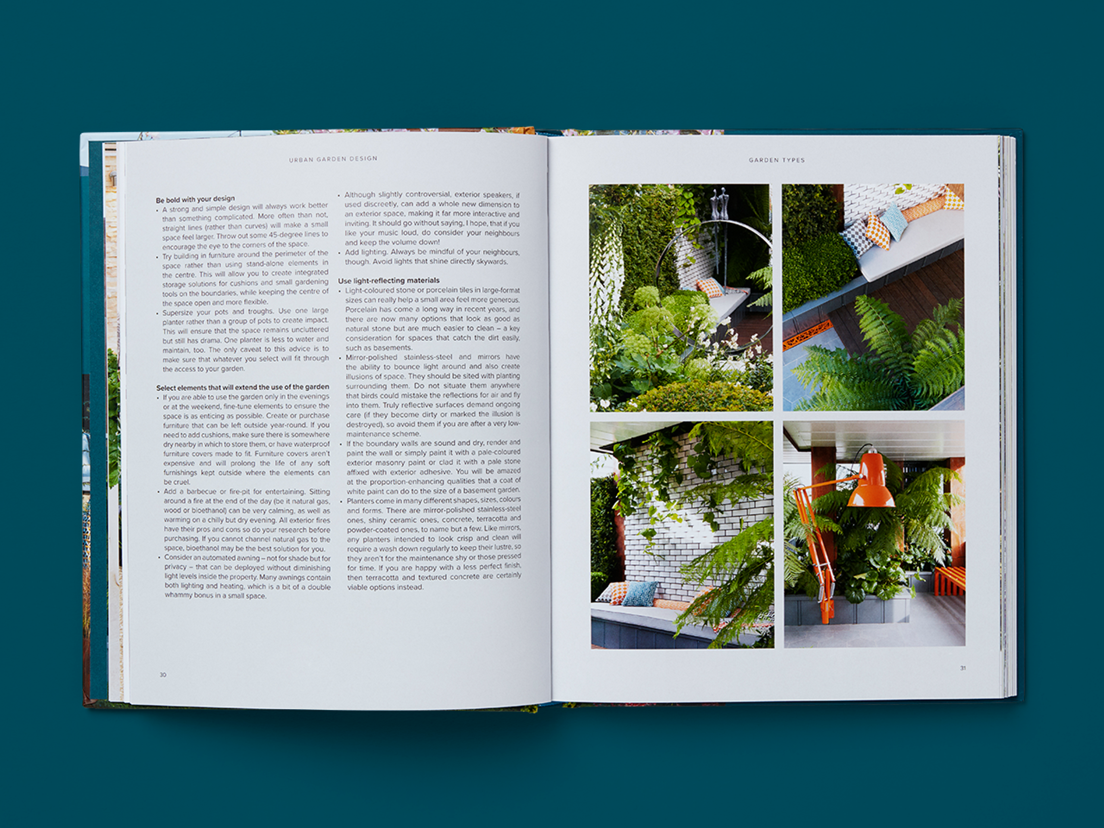 Open spread of the book Urban Garden Design.