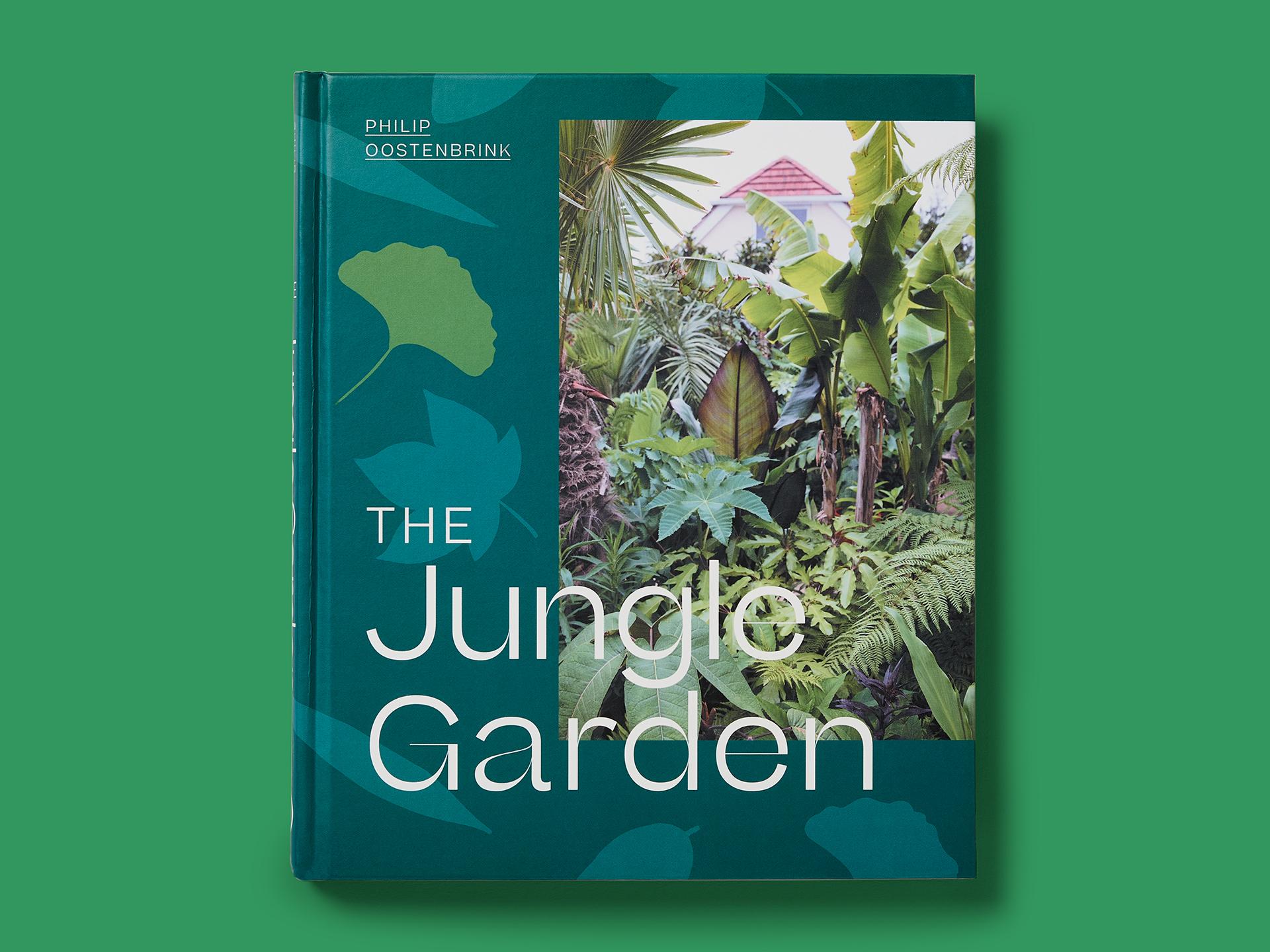 Book titled The Jungle Garden by Philip Oostenbrink, featuring a tropical plant cover design on a green background.