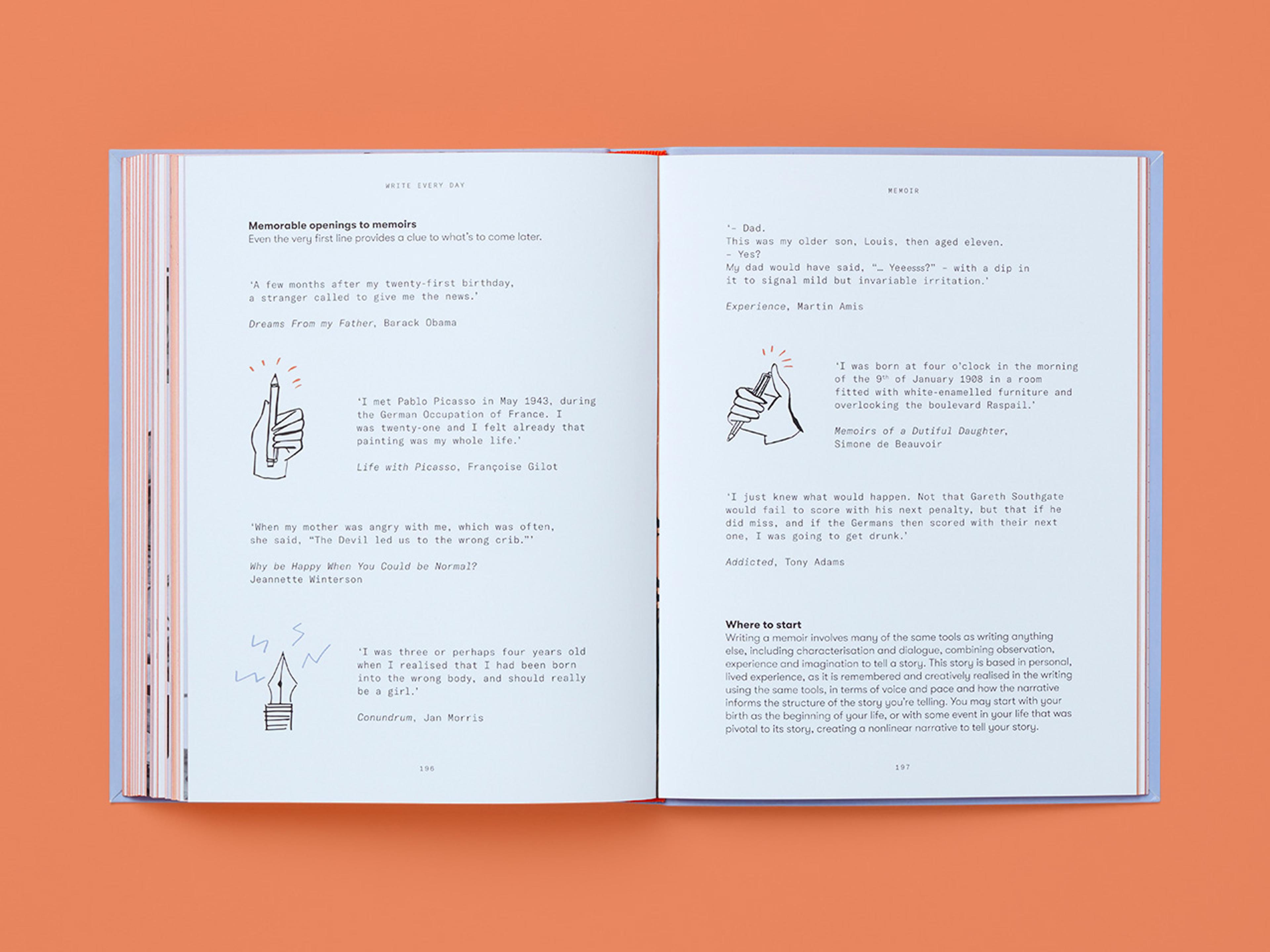 Open spreads from the Write Every Day book.