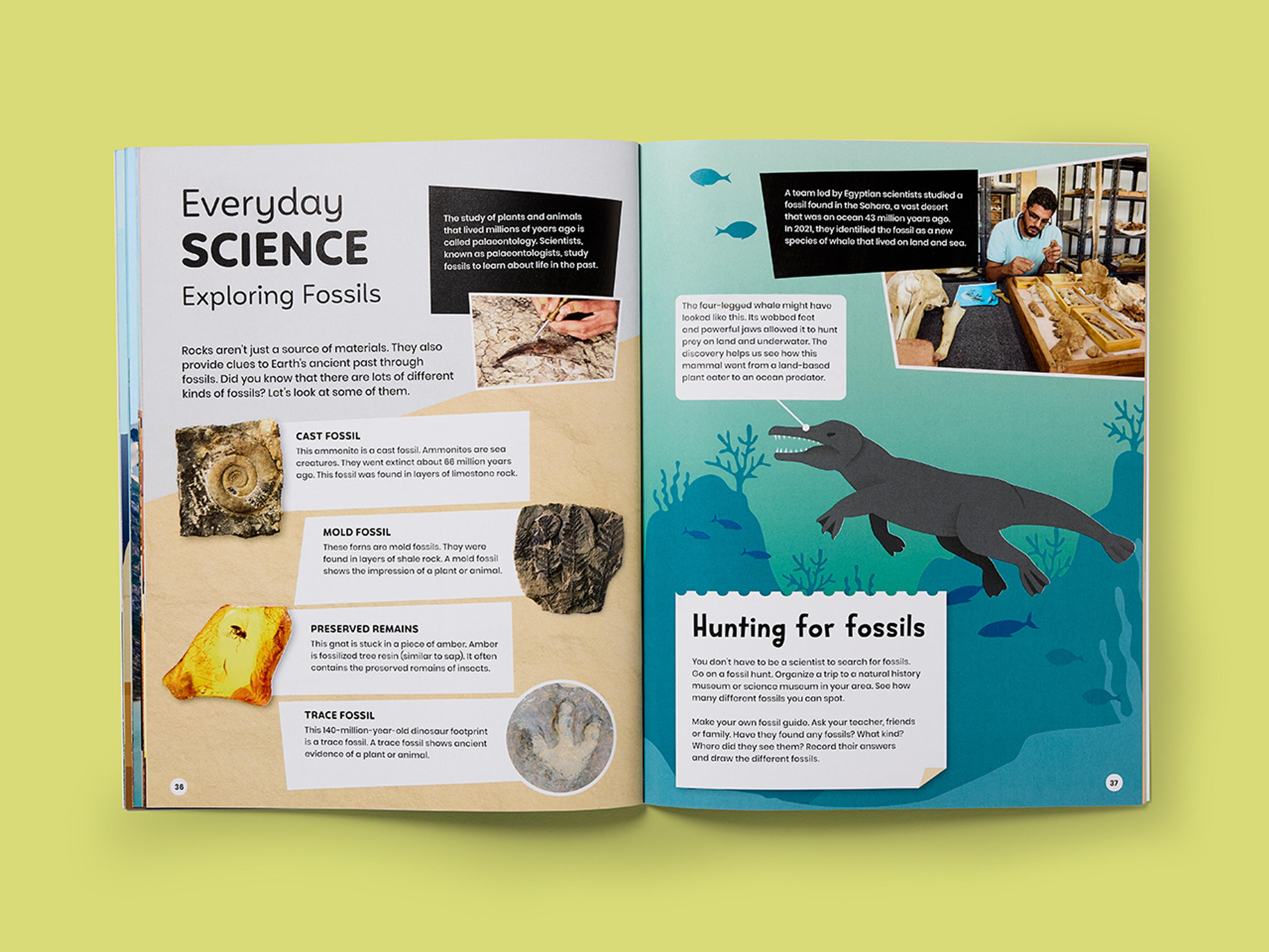 Open spread from Super Planet Series, featuring vibrant illustrations and clean layouts.