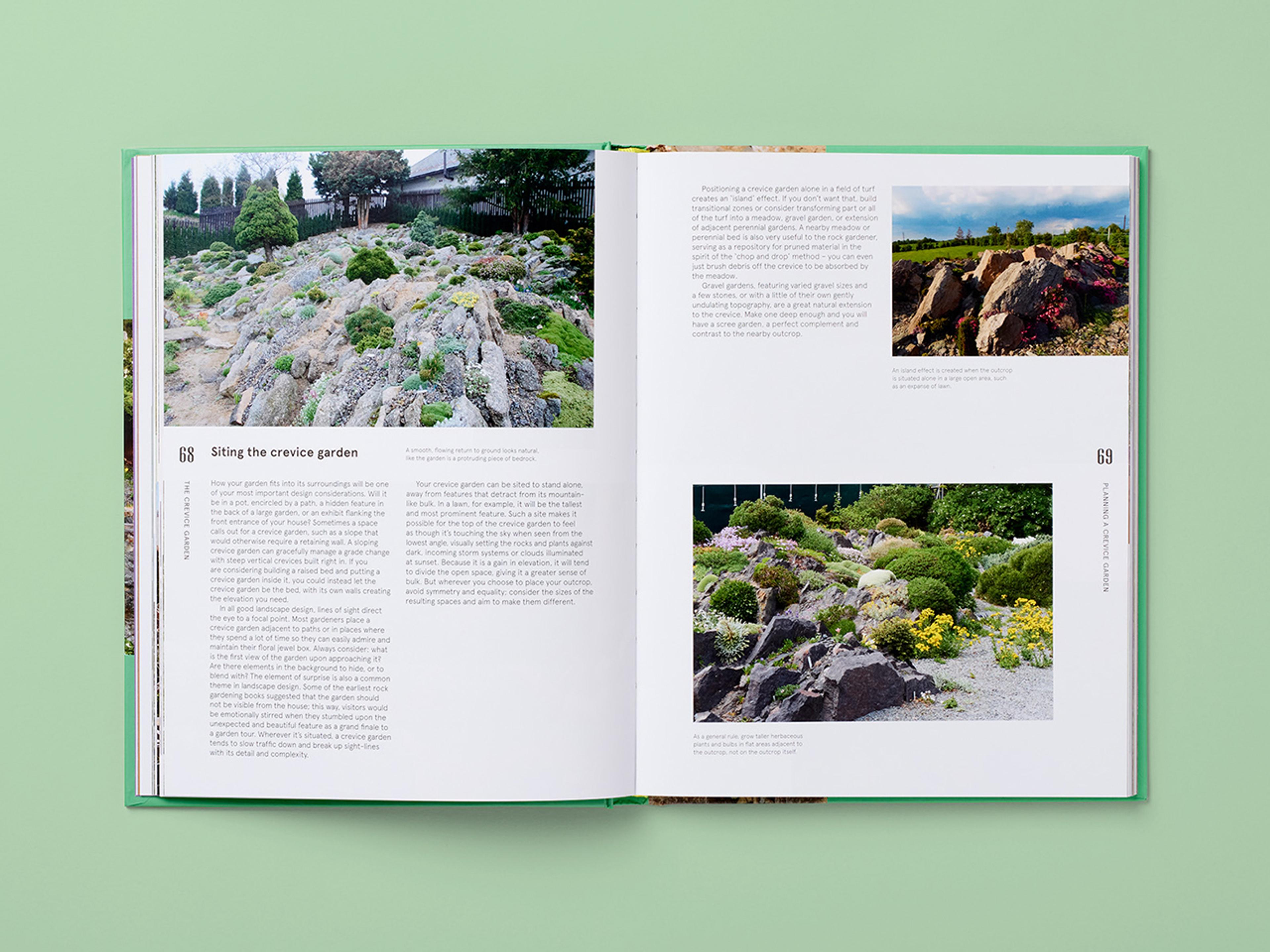Open spread of the book The Crevice Garden.