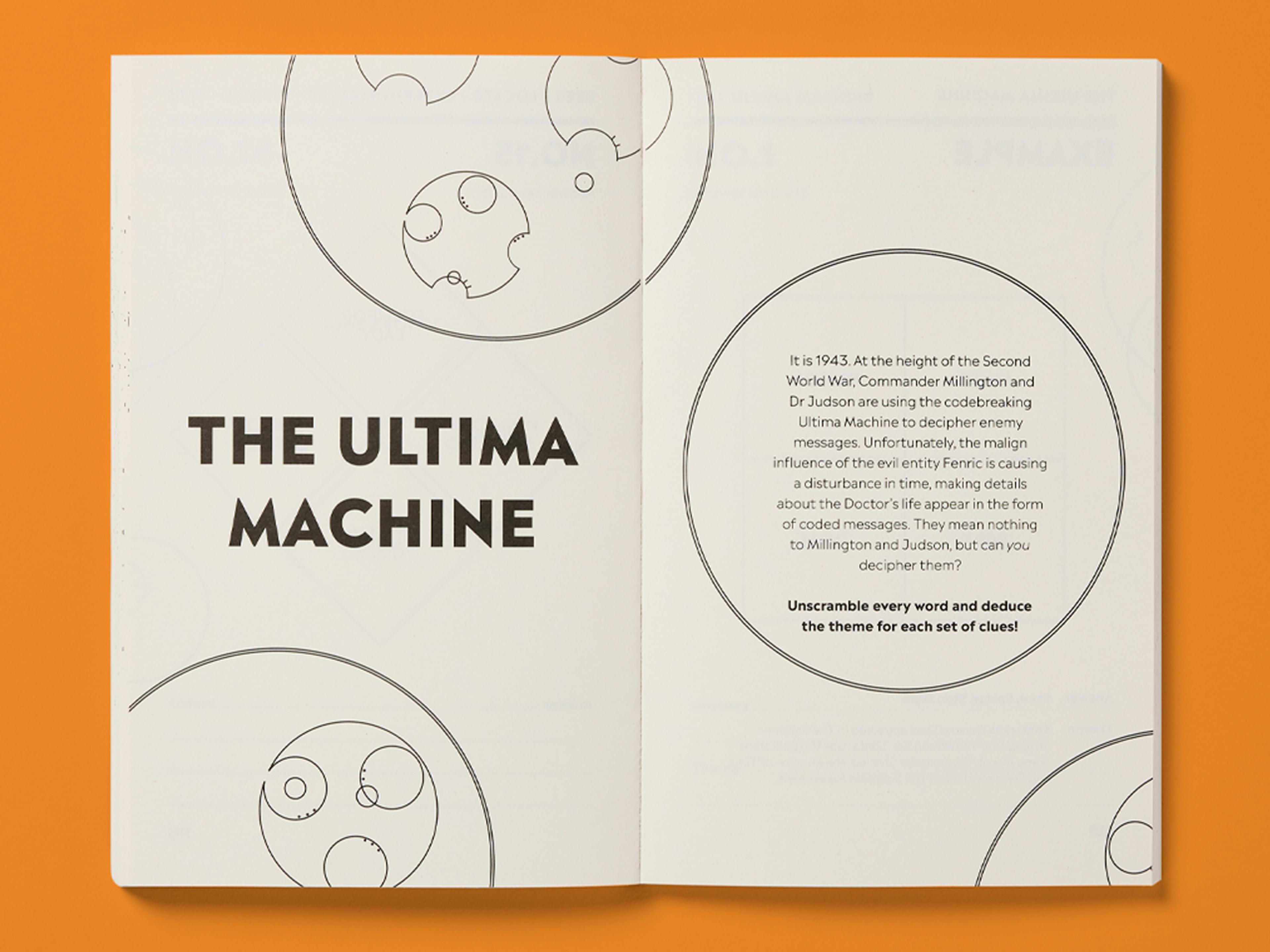 Open spread of the book The Official Doctor Who Puzzle Book.