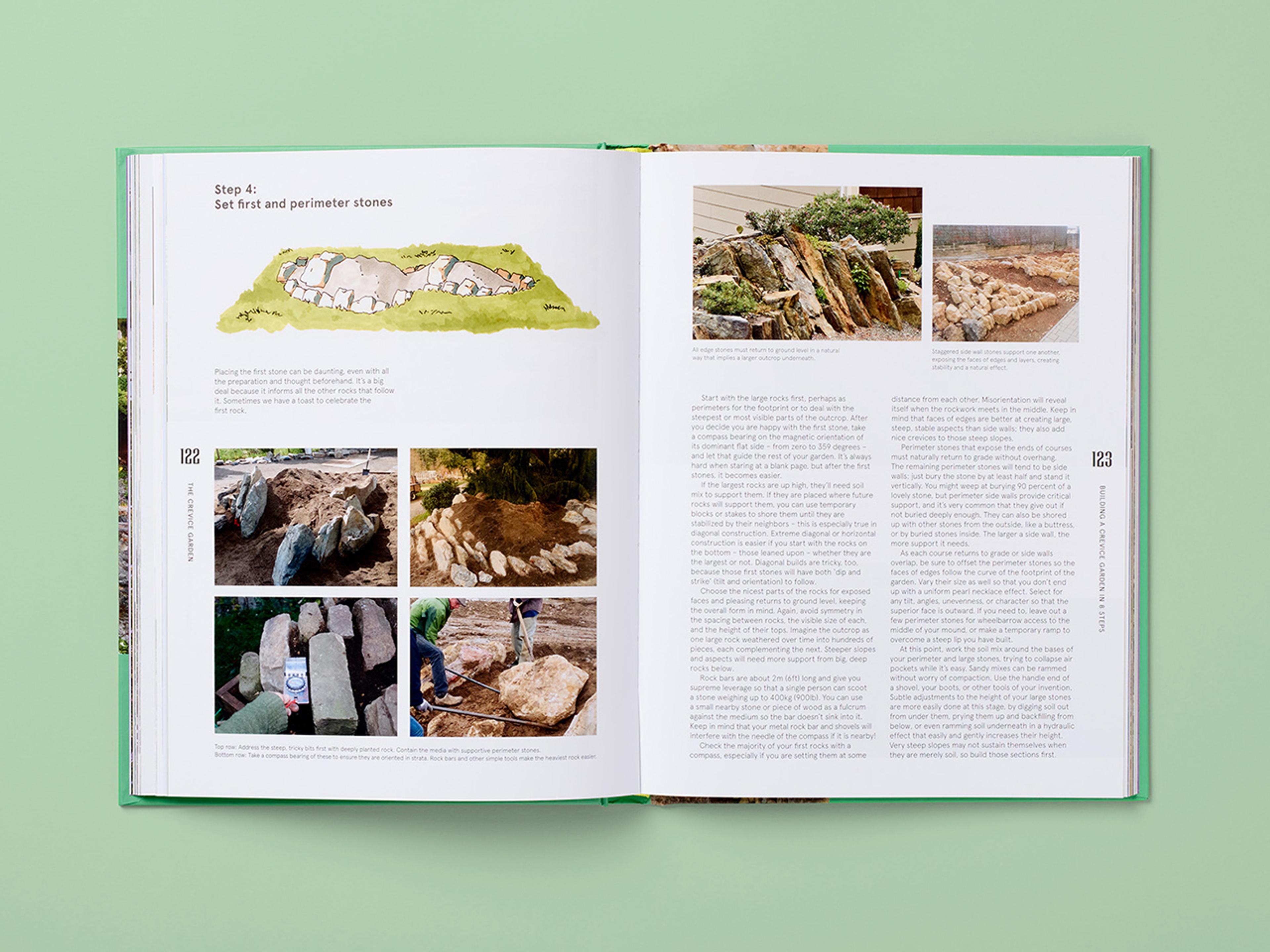 Open spread of the book The Crevice Garden.