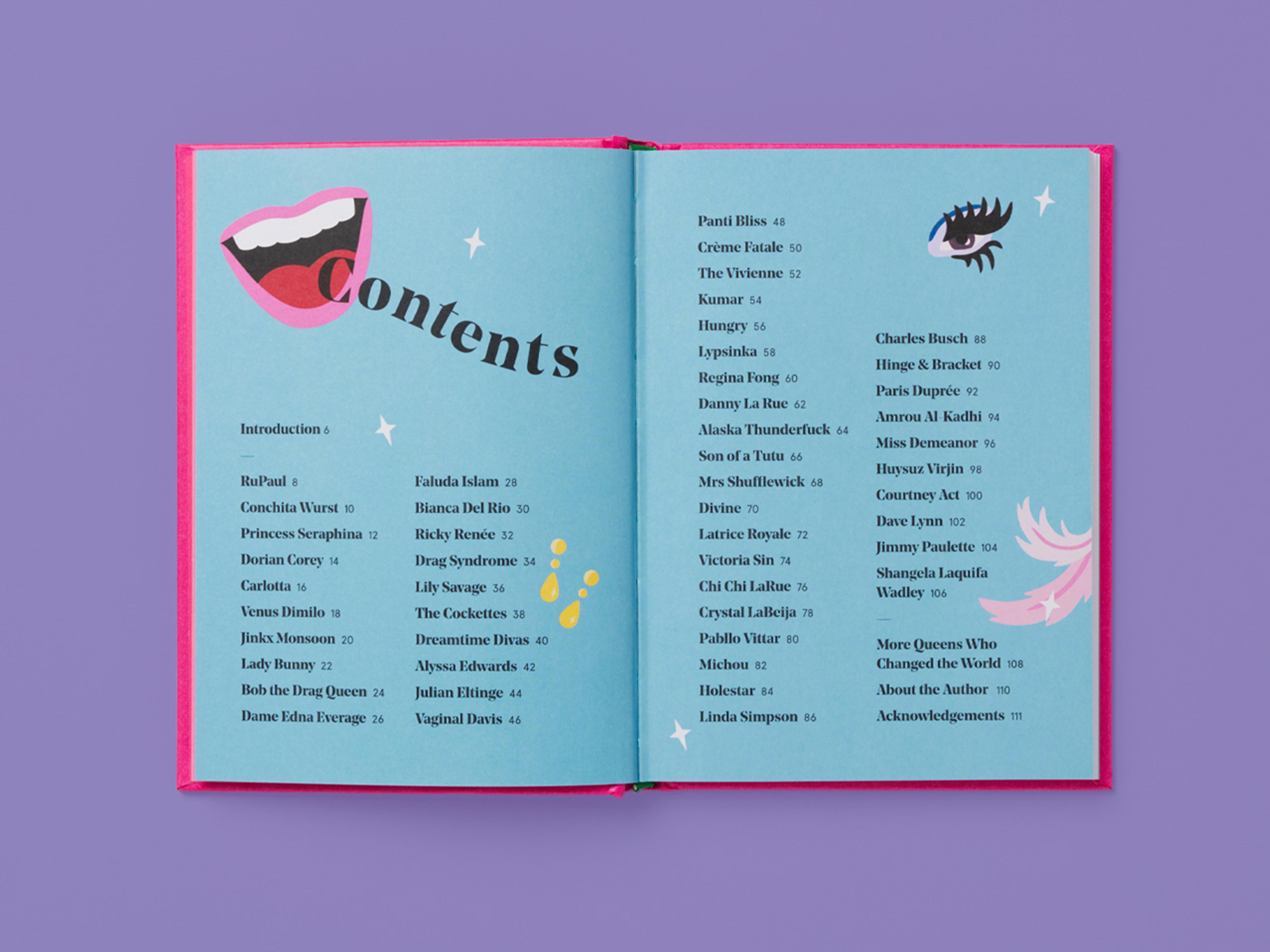 Open spread of 50 Drag Queens Who Changed the World.