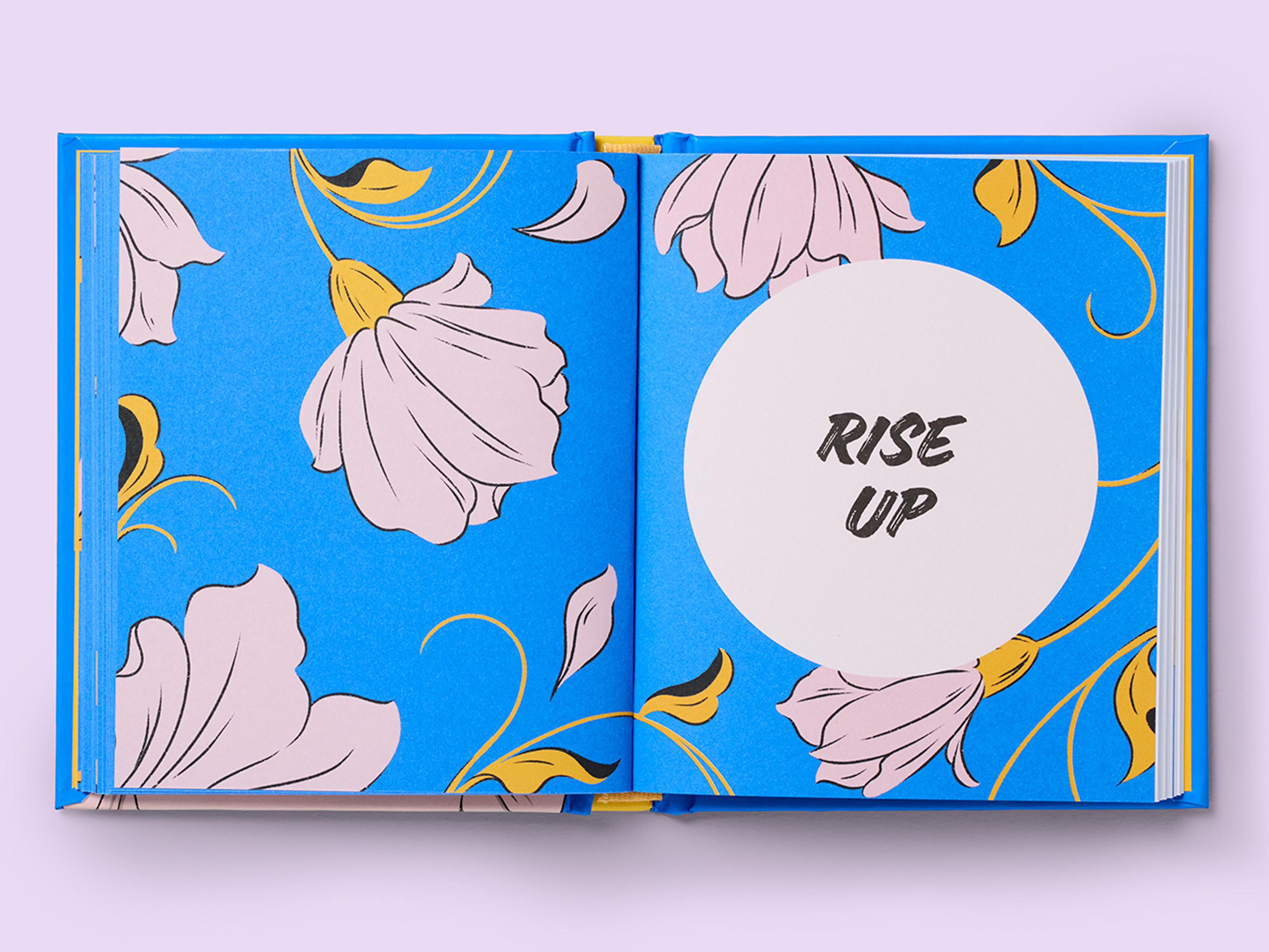 Open spread from 50 Guides Series, featuring bold typography on a blue background.