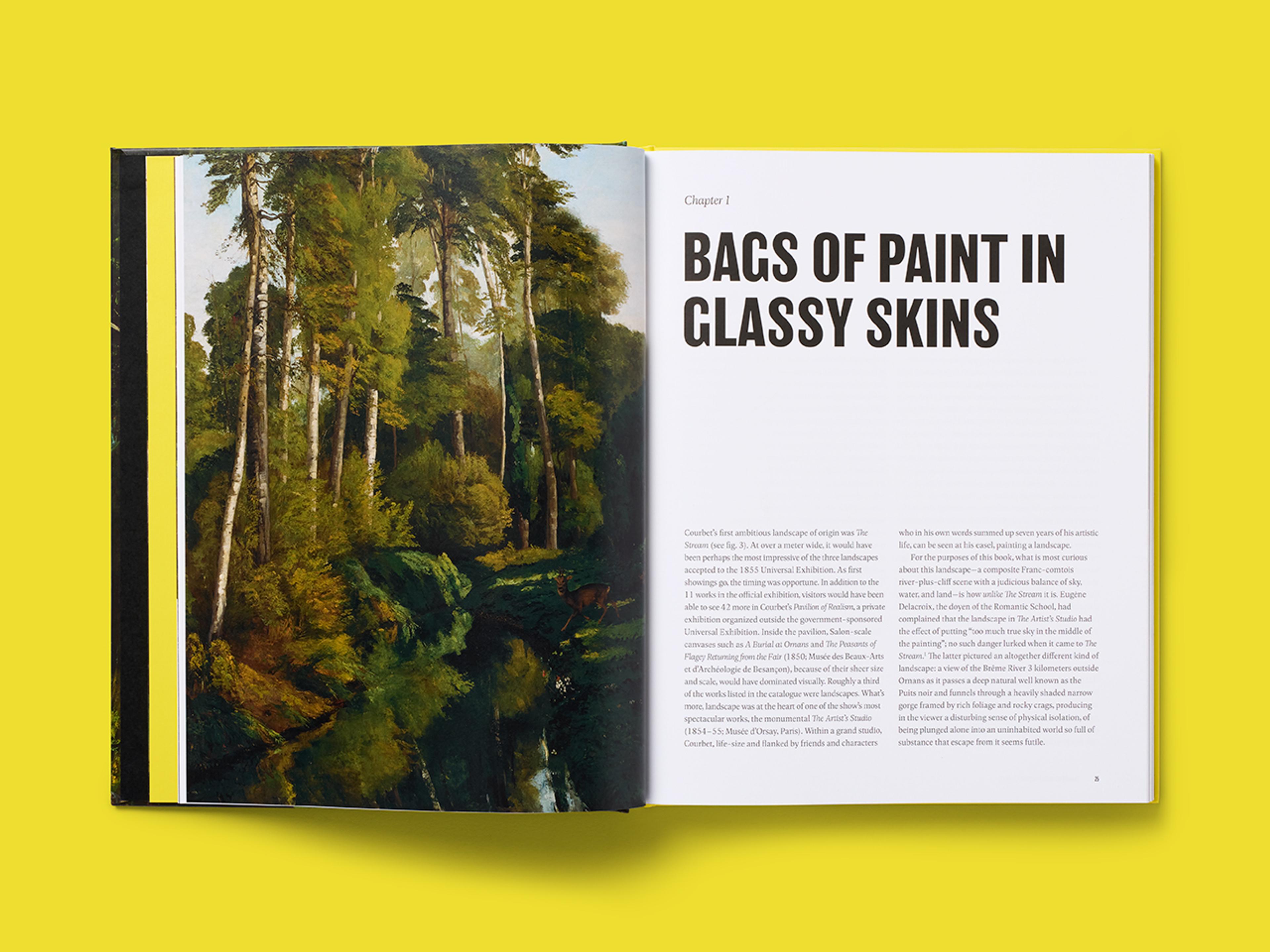 Open spread of the book Courbet's Landscapes: The Origins of Modern Painting.