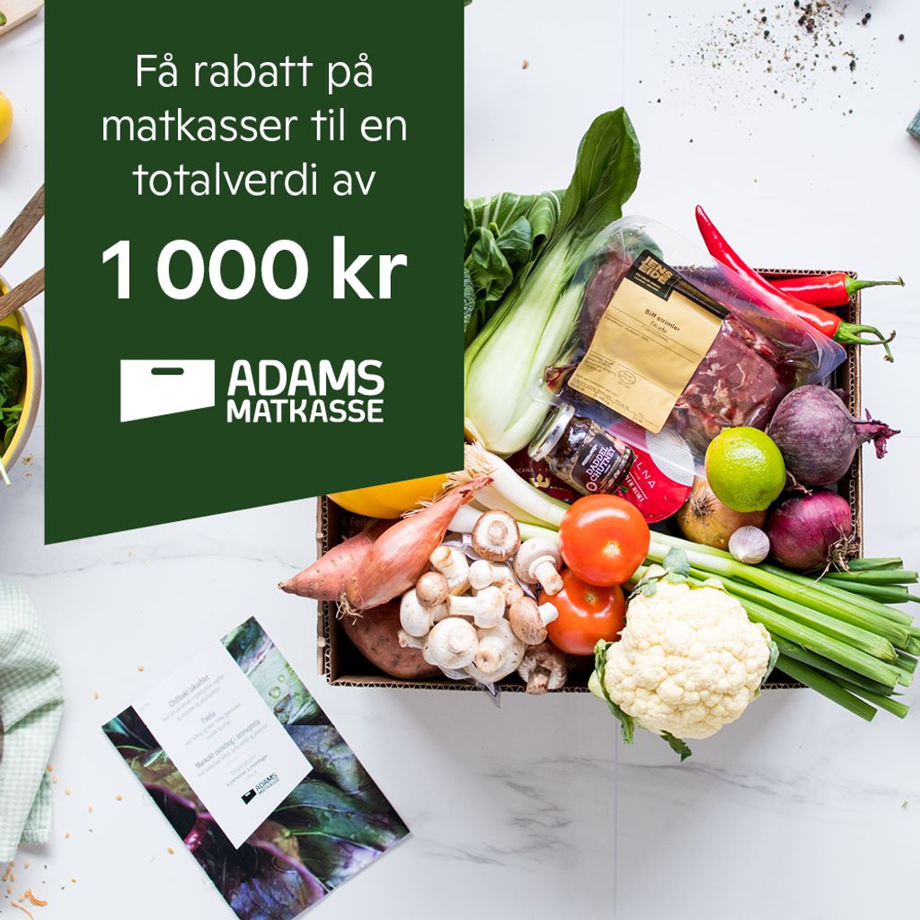 Få 200 kr rabatt på 5 leveringer fra Adams matkasse