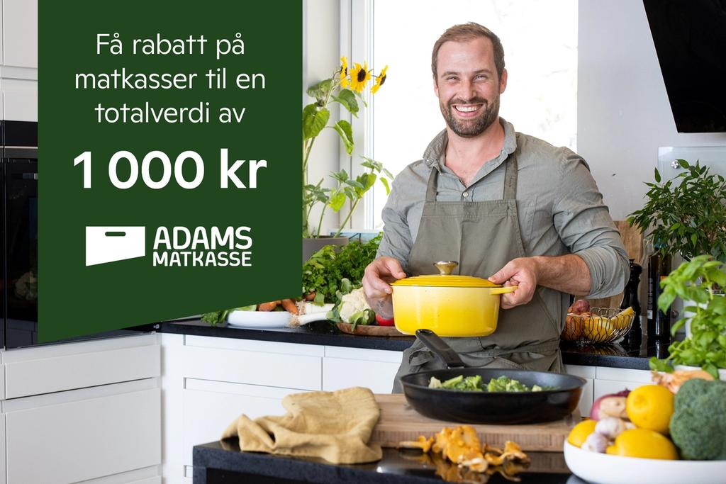 Få 200 kr rabatt på 5 leveringer fra Adams matkasse