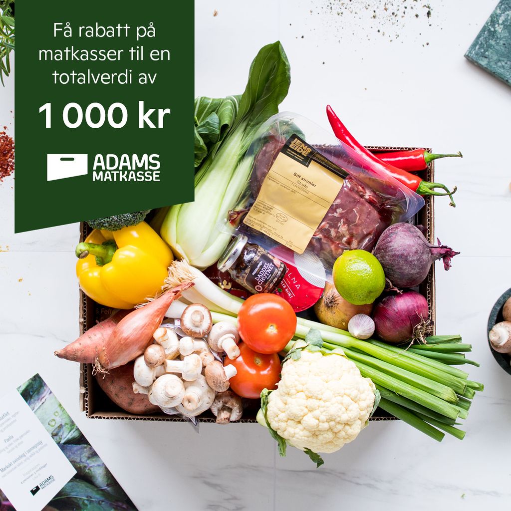 Få 200 kr rabatt på 5 leveringer fra Adams matkasse