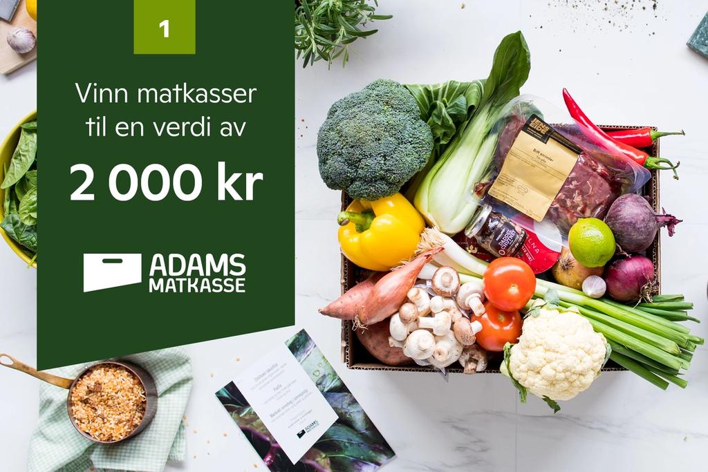 Adventsluke nr. 1 Vinn matkasser fra Adams matkasse til en verdi av 2000 kr