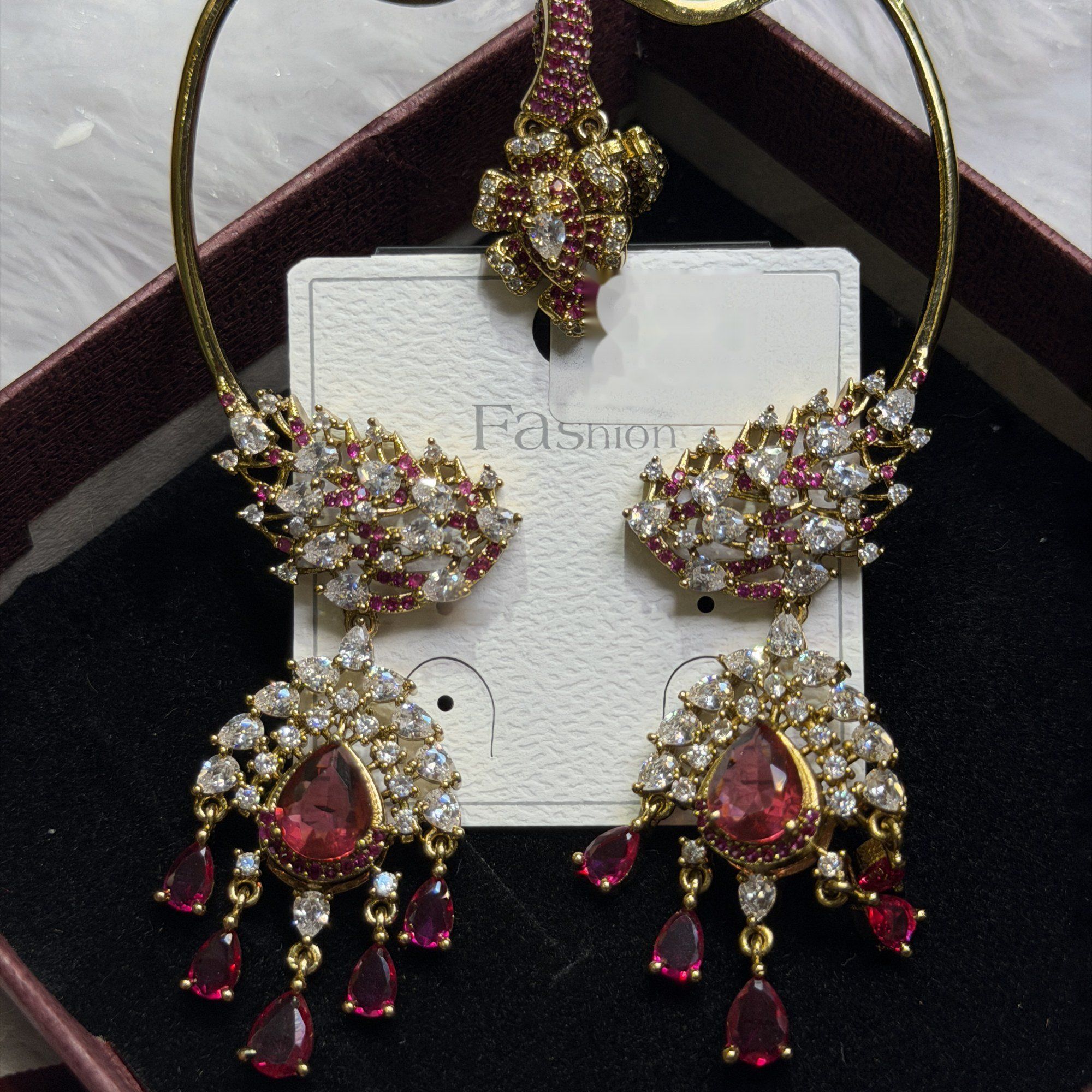 Ruby stone drop earrings