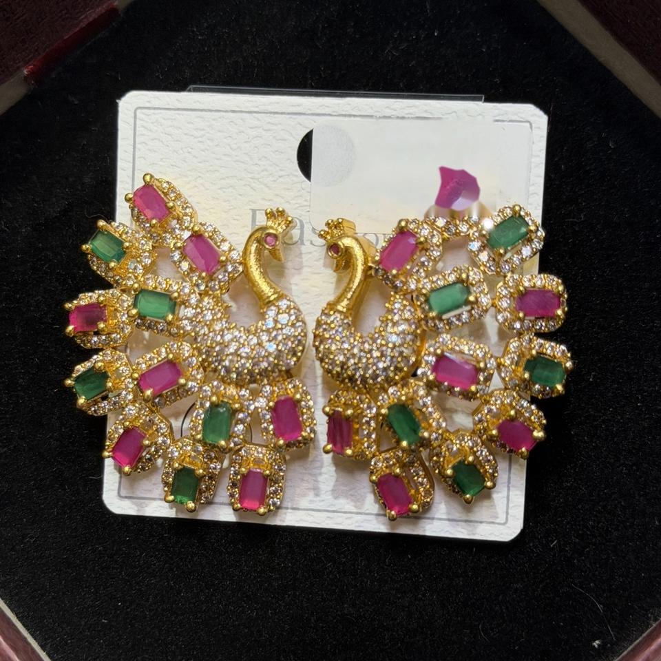 Peacock stone stud earrings