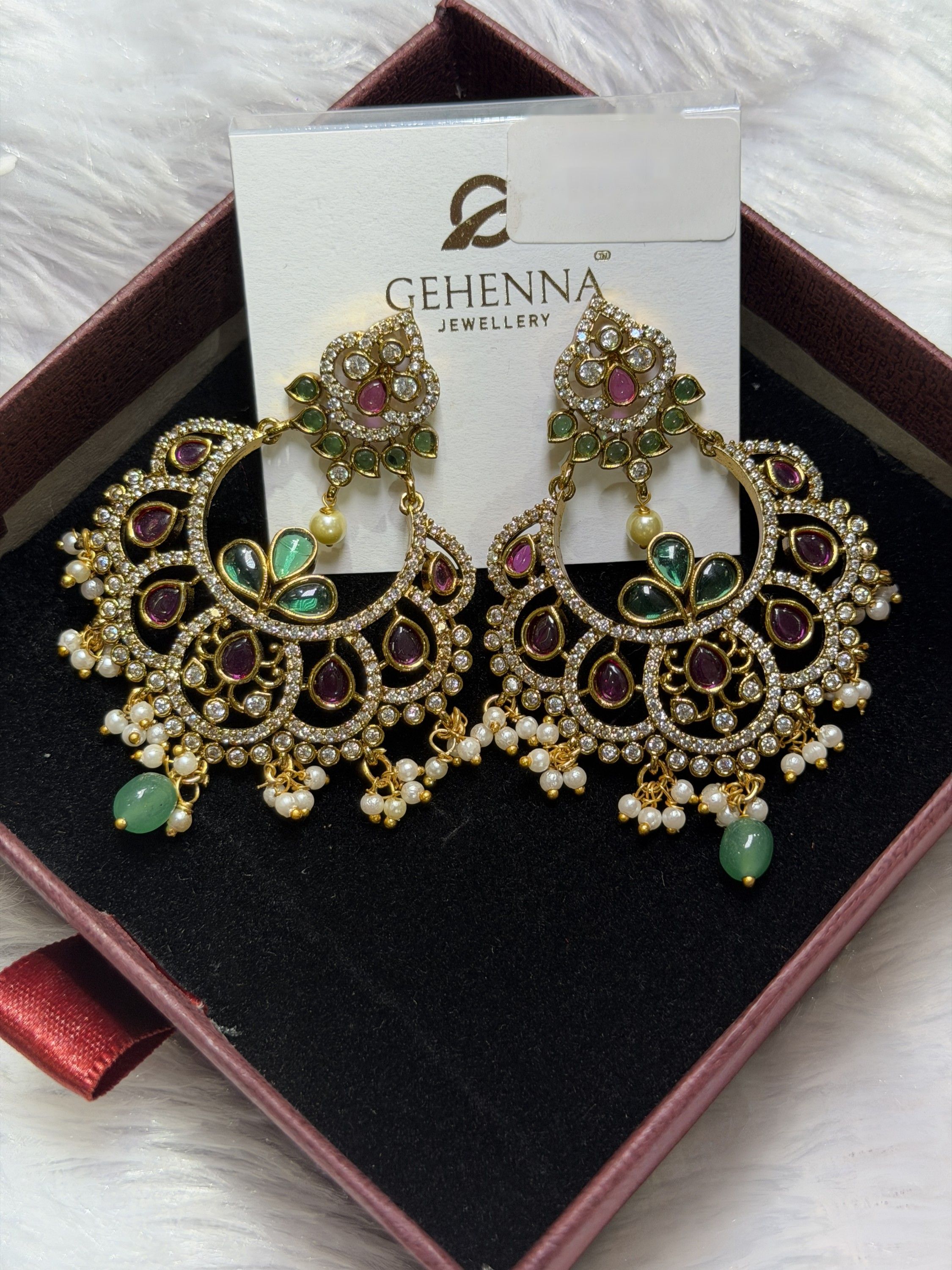 Ruby and green chandbali earrings