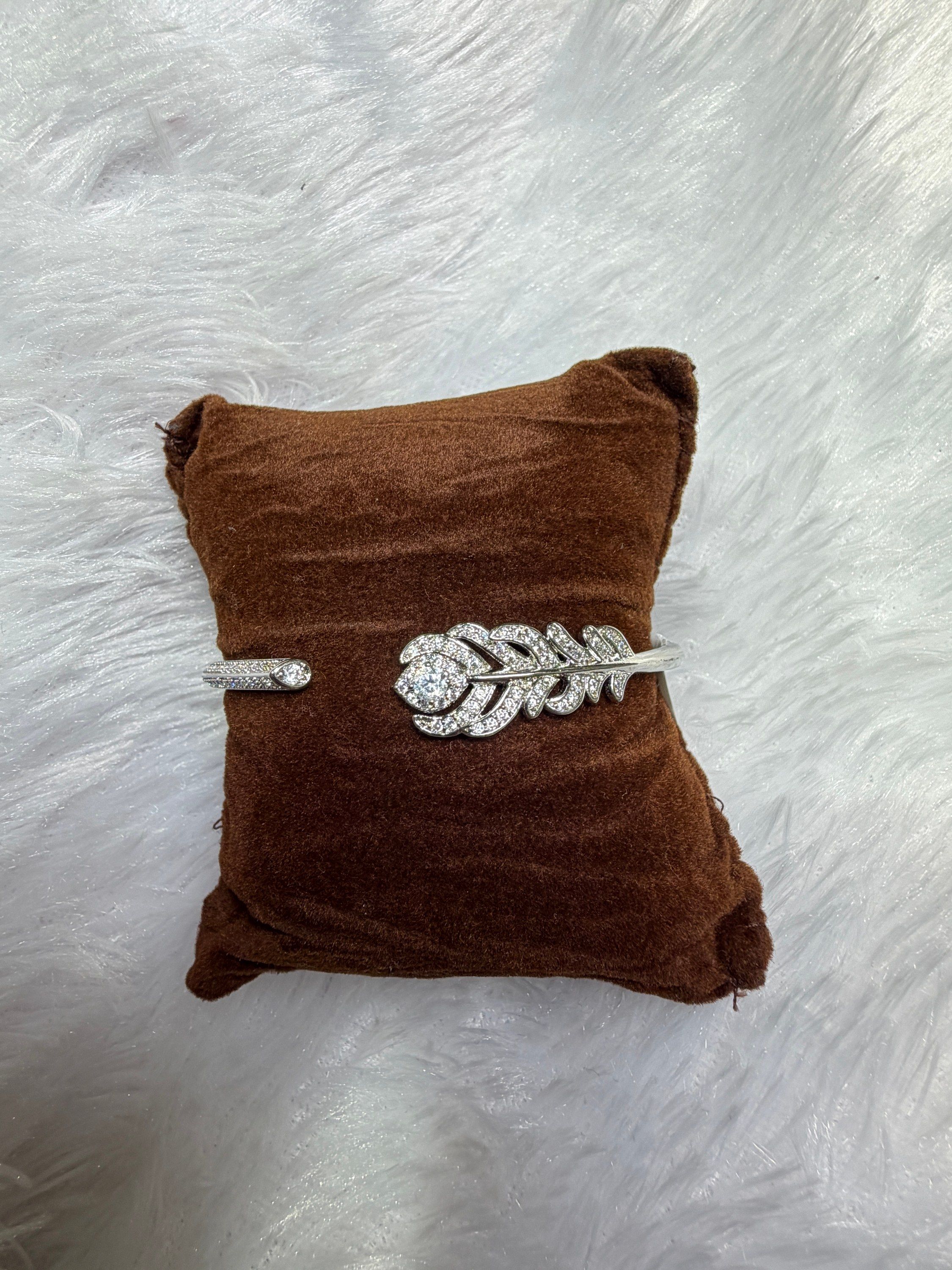 Feather and rose silver cuff