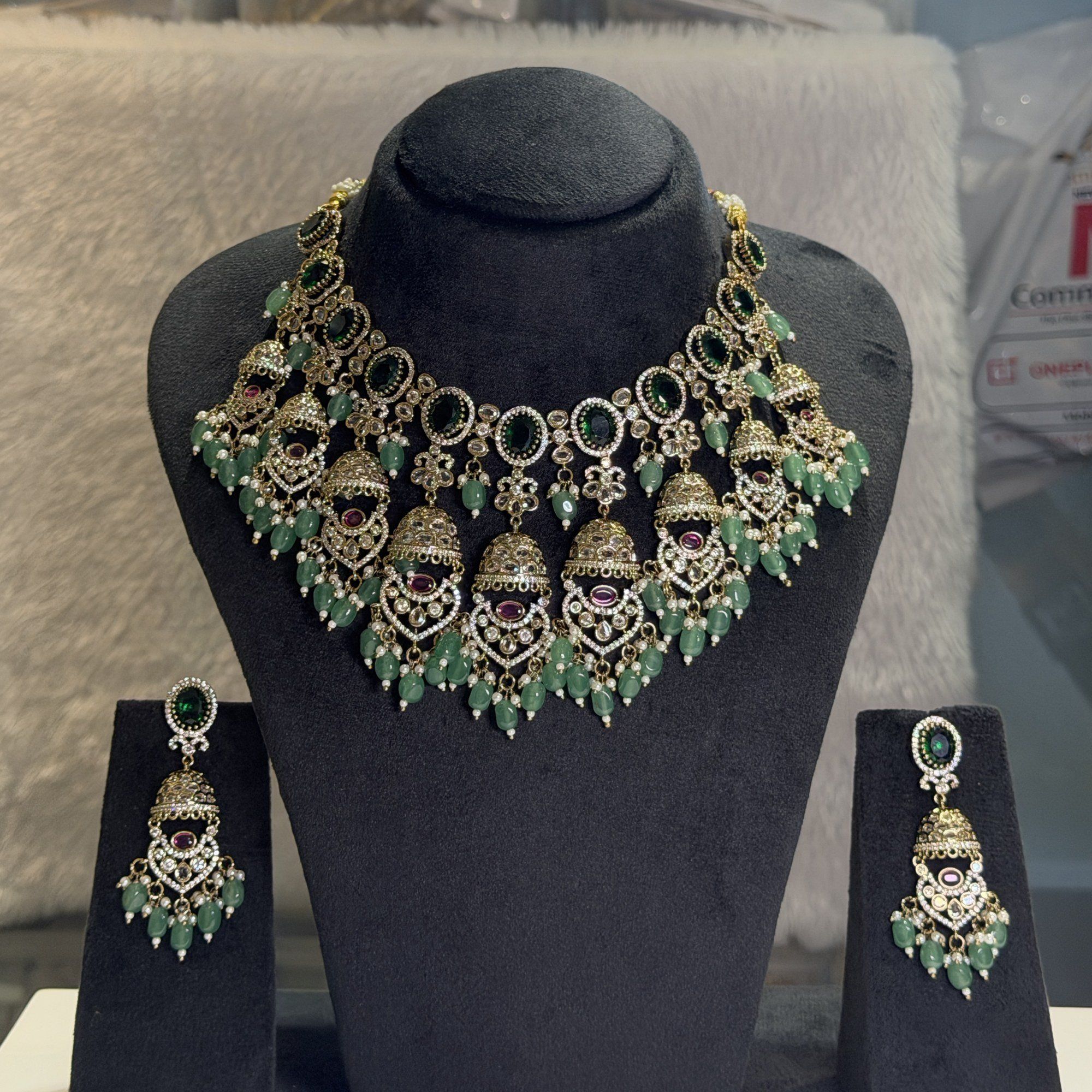 Green bead kundan choker set