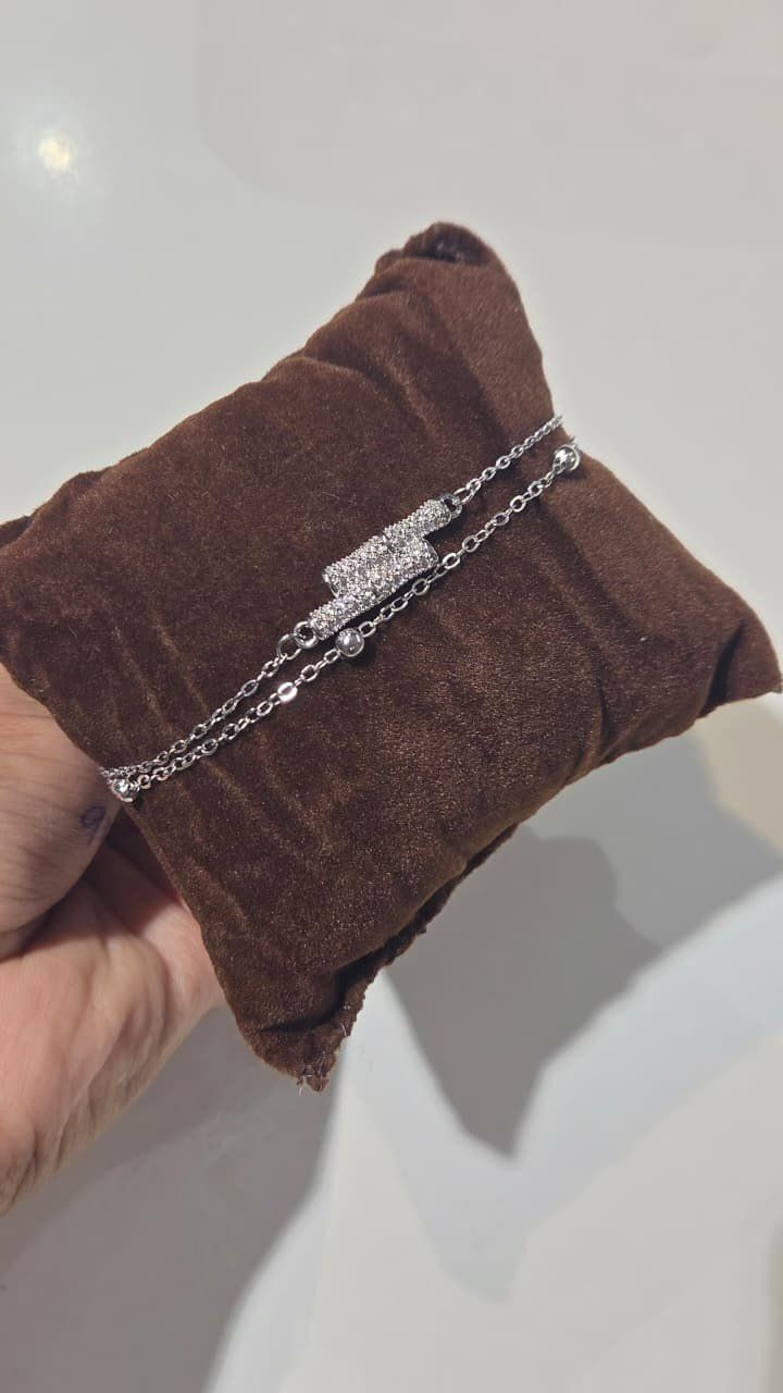 Silver double chain bar bracelet *